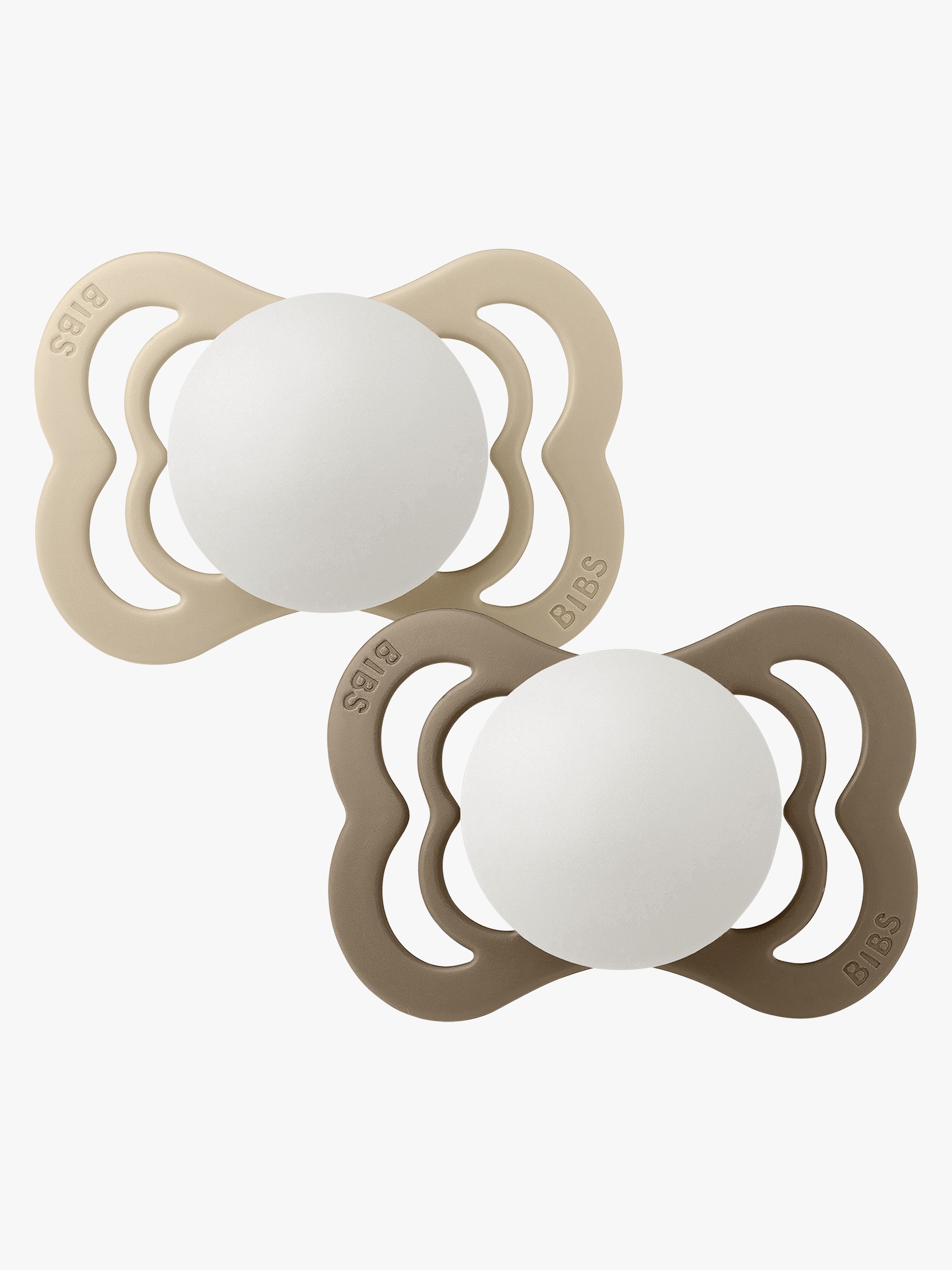 BIBS Supreme Schnuller 2er-Pack Silikon Gr. 1 Symmetrisch, Vanilla Glow/Dark Oak Glow