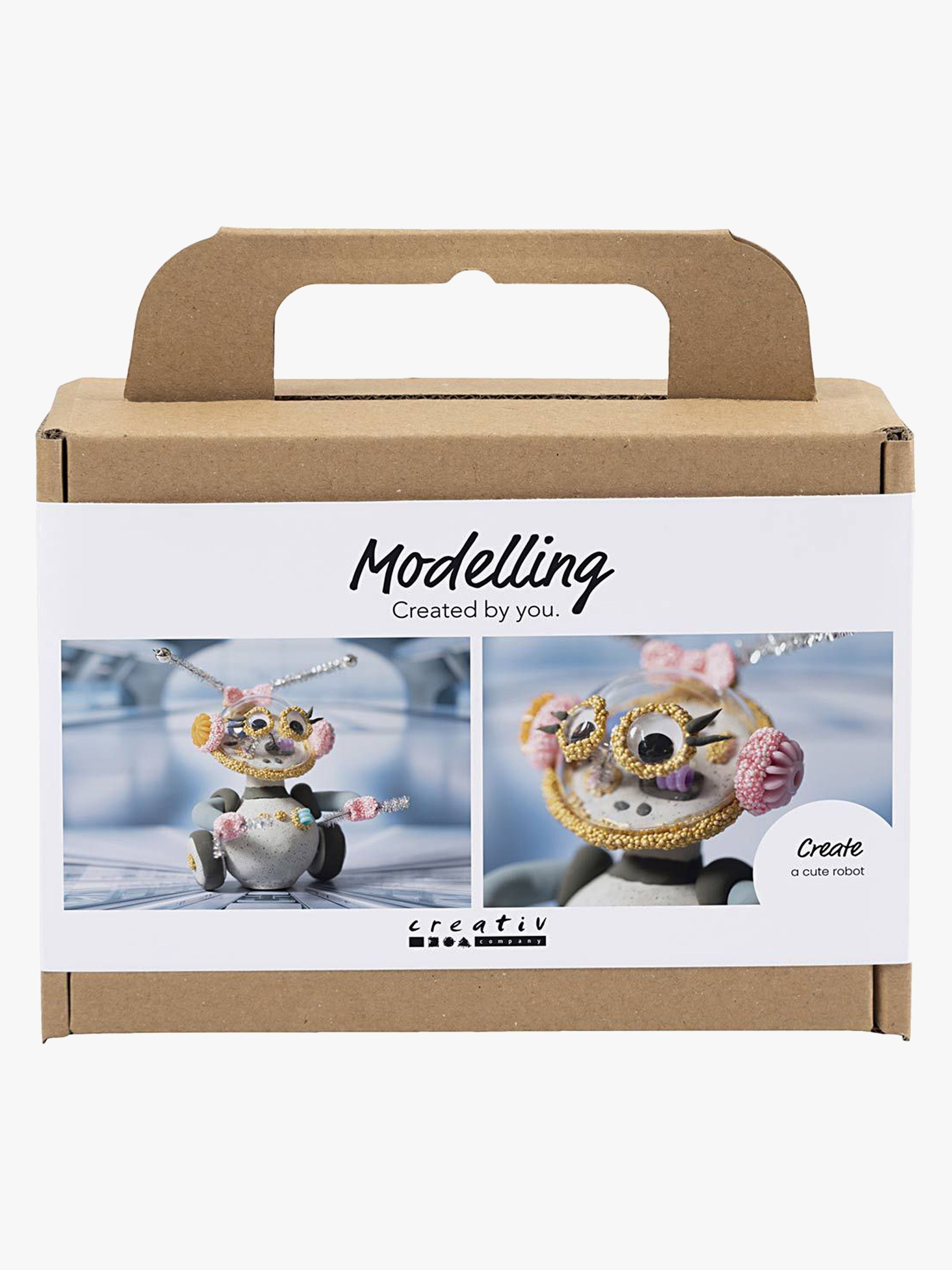 Creativ Company Bastelset Mini Modelliermasse Roboter, Grau/Rosa