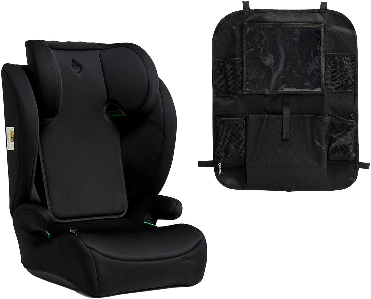 Beemoo Ride i-Size Kindersitz inkl. Beemoo Smart Organizer, Black Stone