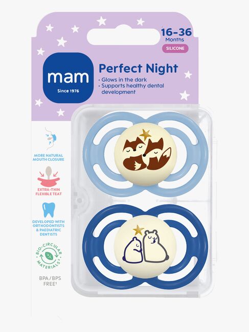MAM Perfect Night Schnuller Silikon 2er-Pack 16-36m, Blau