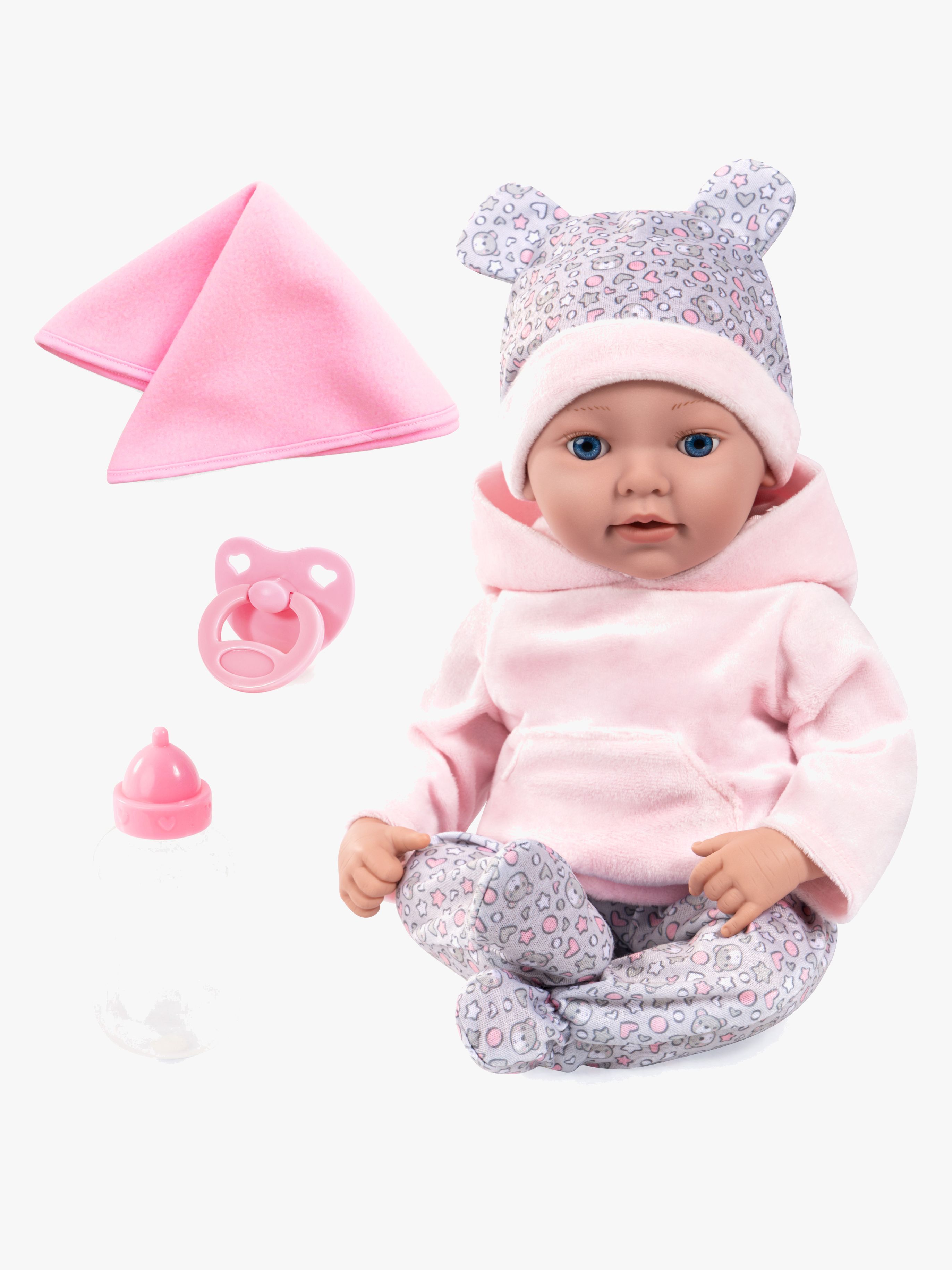 Bayer Design Reborn Baby Puppe mit Zubehör Teddybär 38 cm
