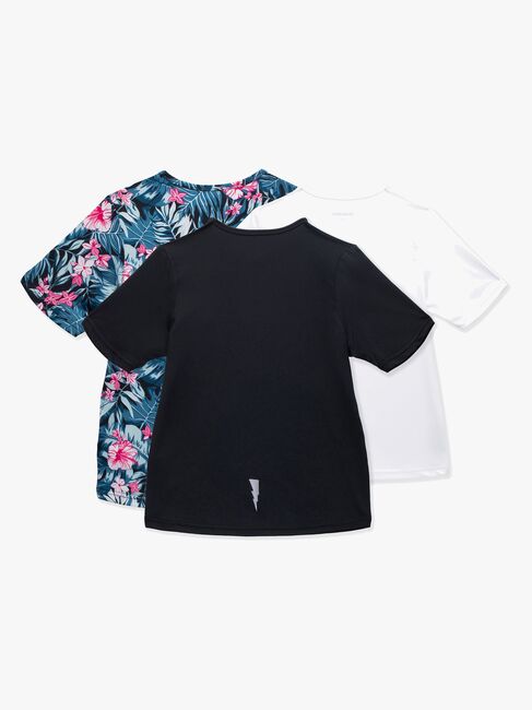 Hyperfied Wave T-Shirt 3er Pack, Black/White/Tropical Flower