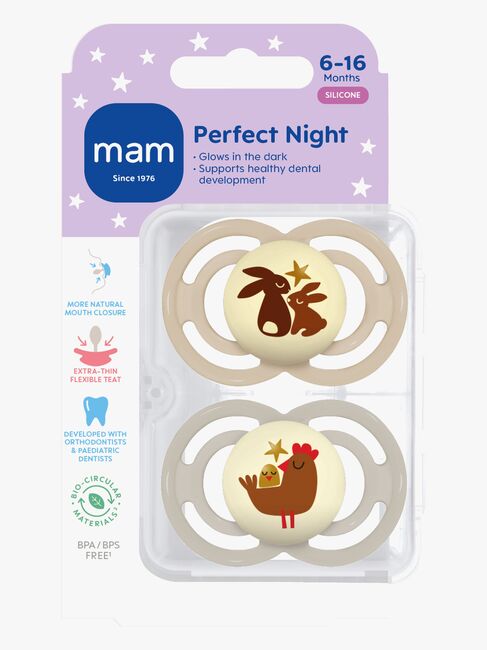 MAM Perfect Night Schnuller Silikon 2er-Pack 6-16m, Neutral