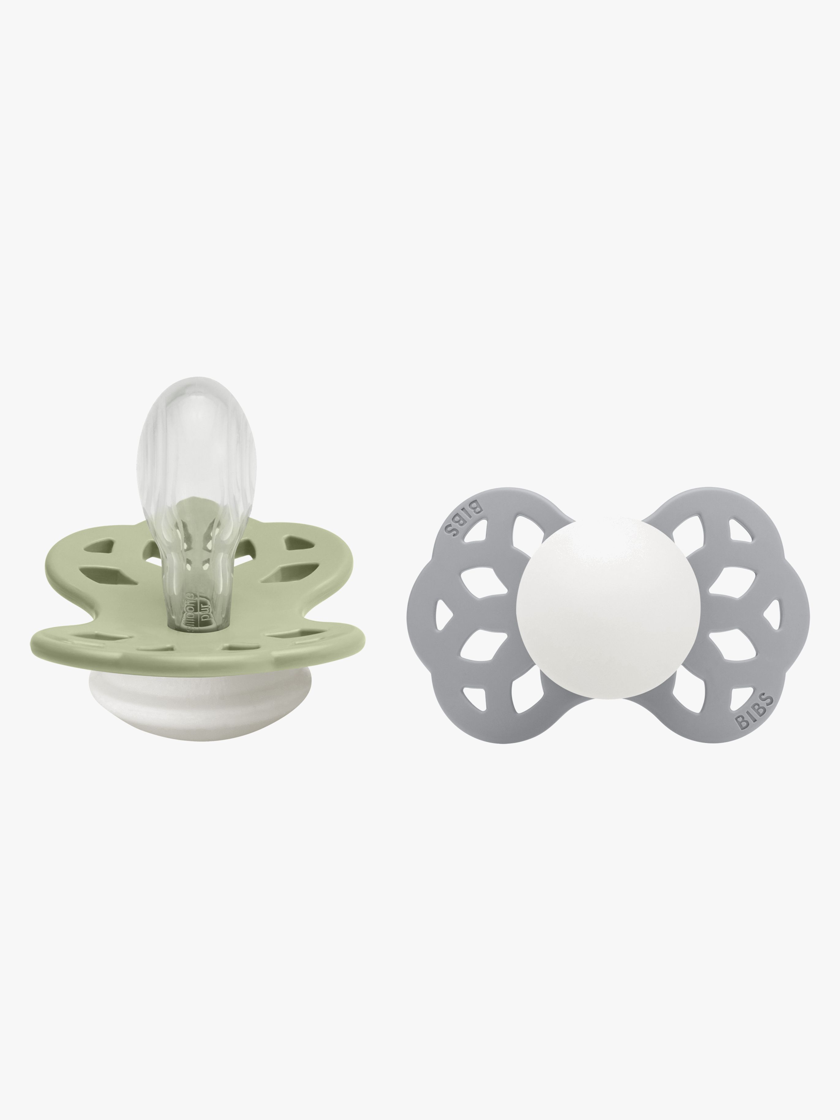 BIBS Infinity Schnuller 2er-Pack Silikon Größe 2 Symmetrisch, Sage GLOW/Cloud GLOW