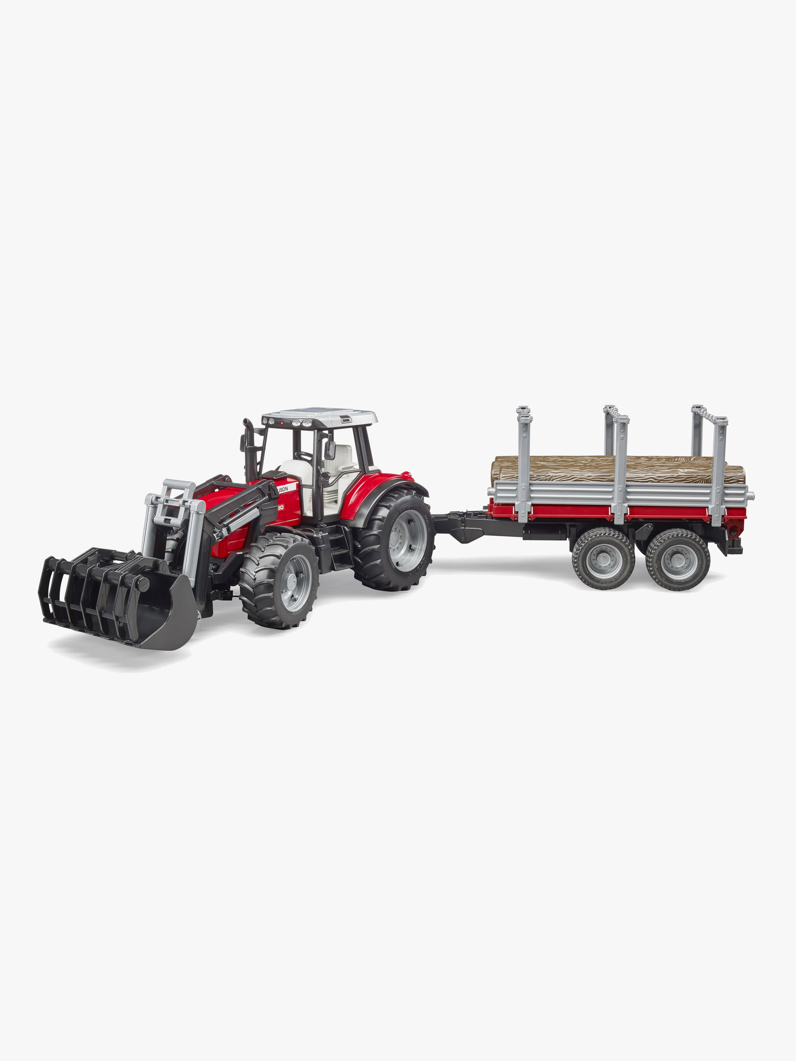 Bruder Massey Ferguson 7480 Traktor Mit Frontlaster Und Holztransportanhänger