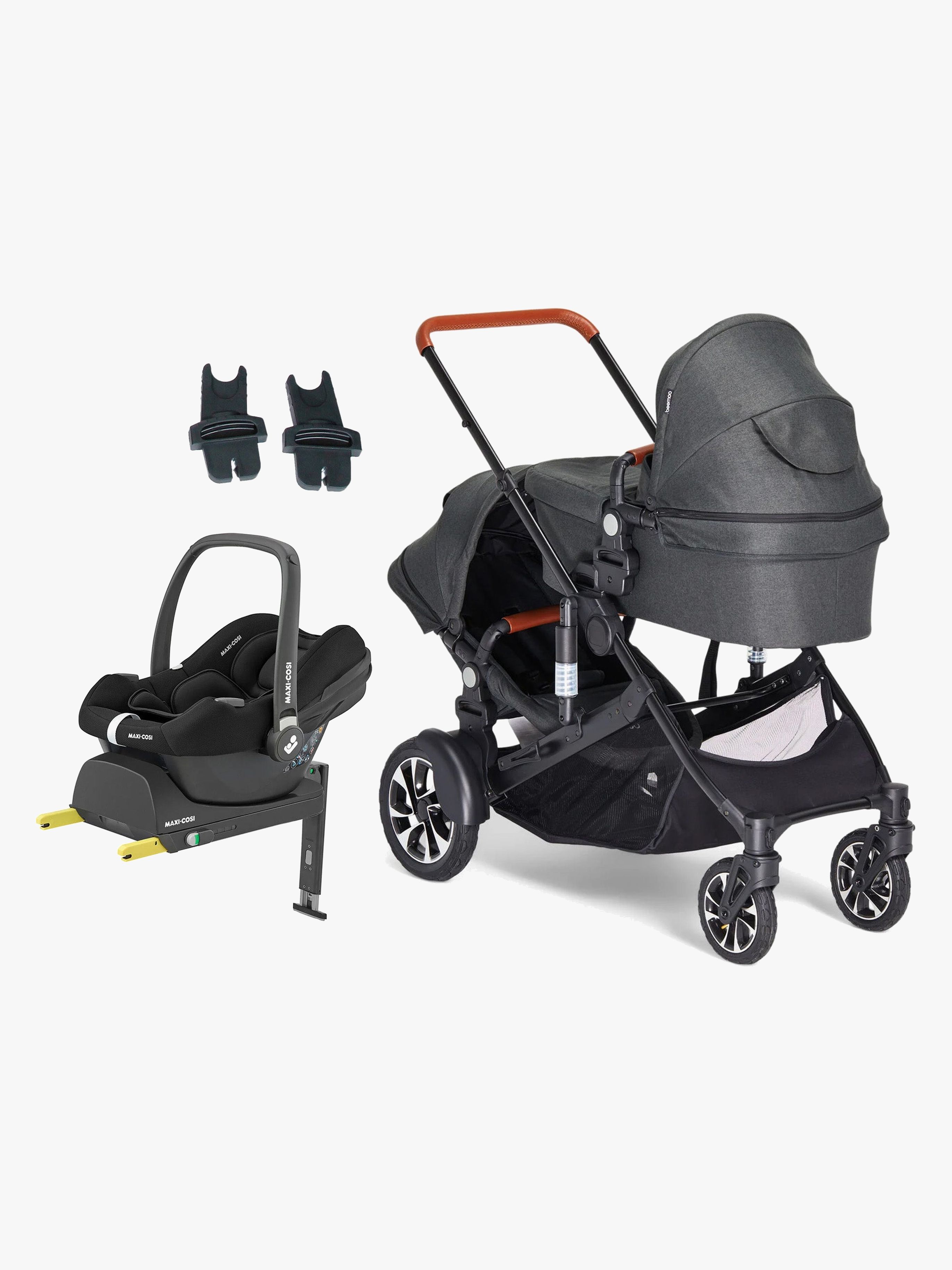 Maxi 4 Twin Geschwisterwagen inkl. Maxi-Cosi CabrioFix Babyschale & Basis, Black, Doppelkinderwagen