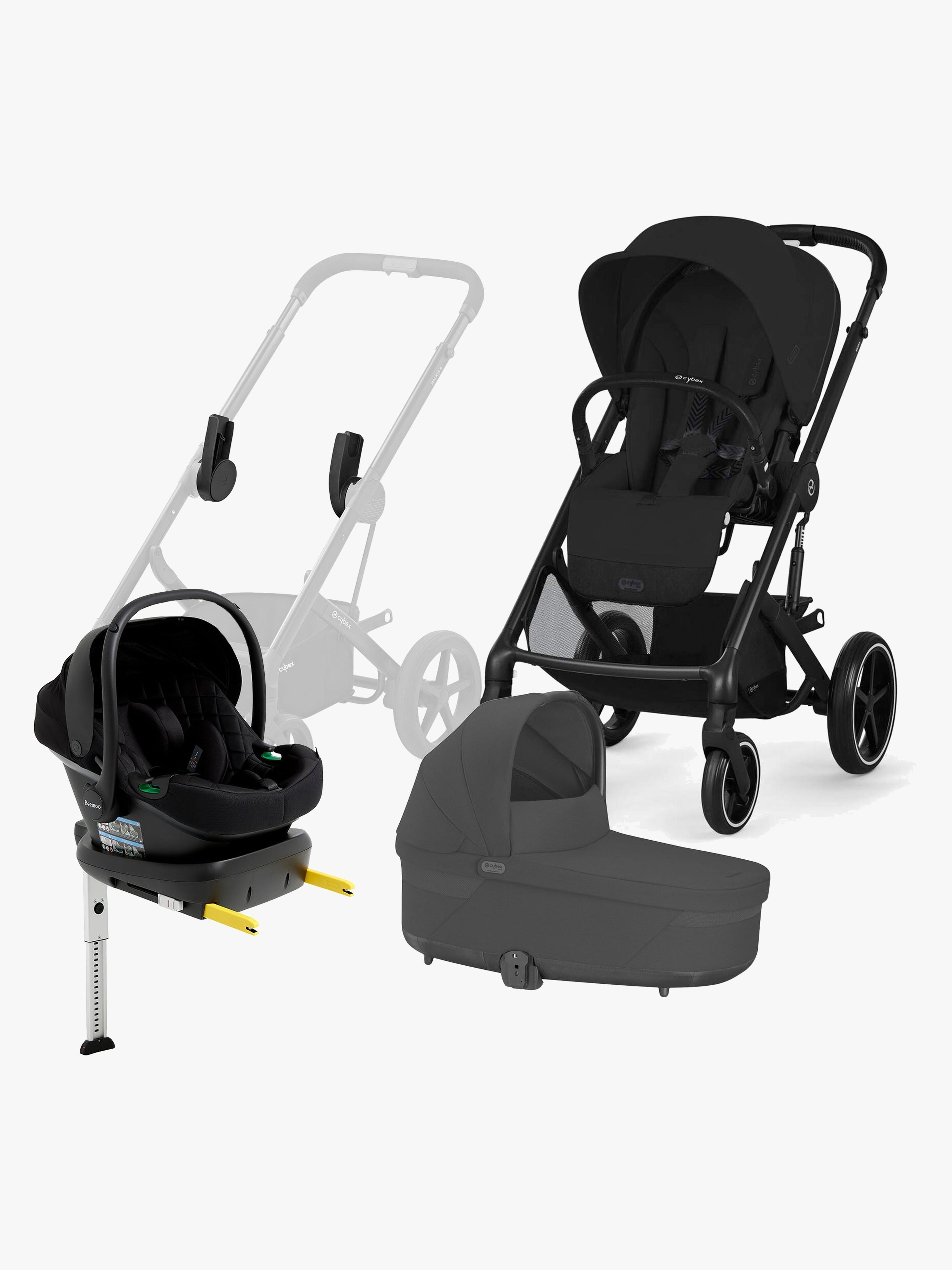 Cybex BALIOS S Lux Kombikinderwagen inkl. Beemoo Route & Basis, Moon Black, Kinderwagen, 2 in 1
