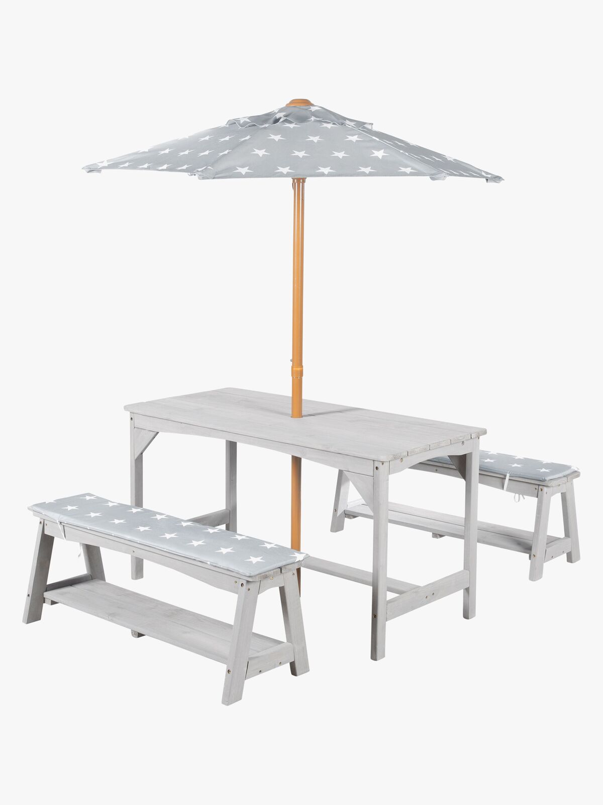 Roba Kinder Picknicktisch Set für 4 Deluxe mit Sonnenschirm & Sitzkissen, Grau