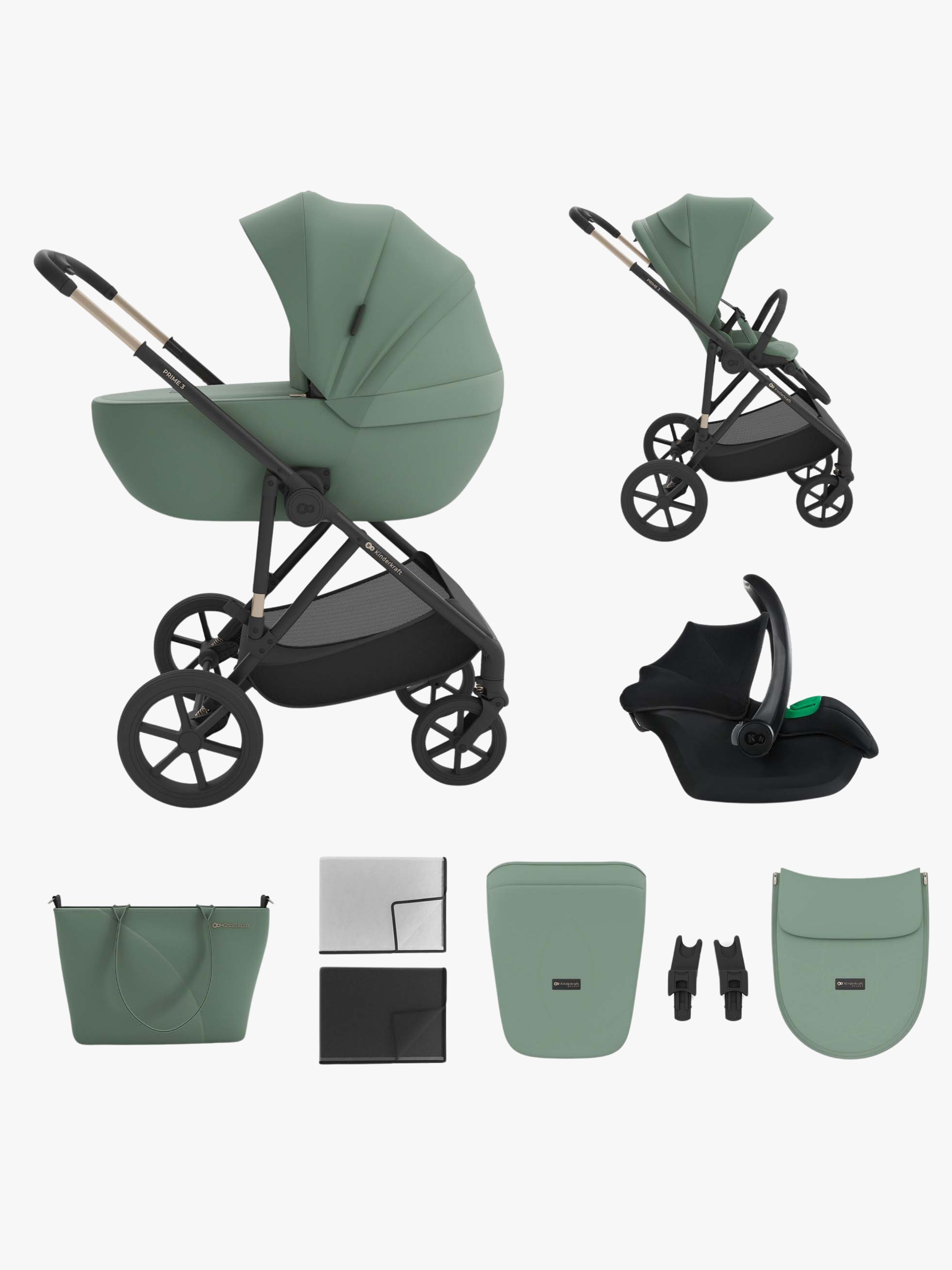 Prime 3 3-in-1 Kombikinderwagen, Dark Green, Kinderwagen, 2 in 1