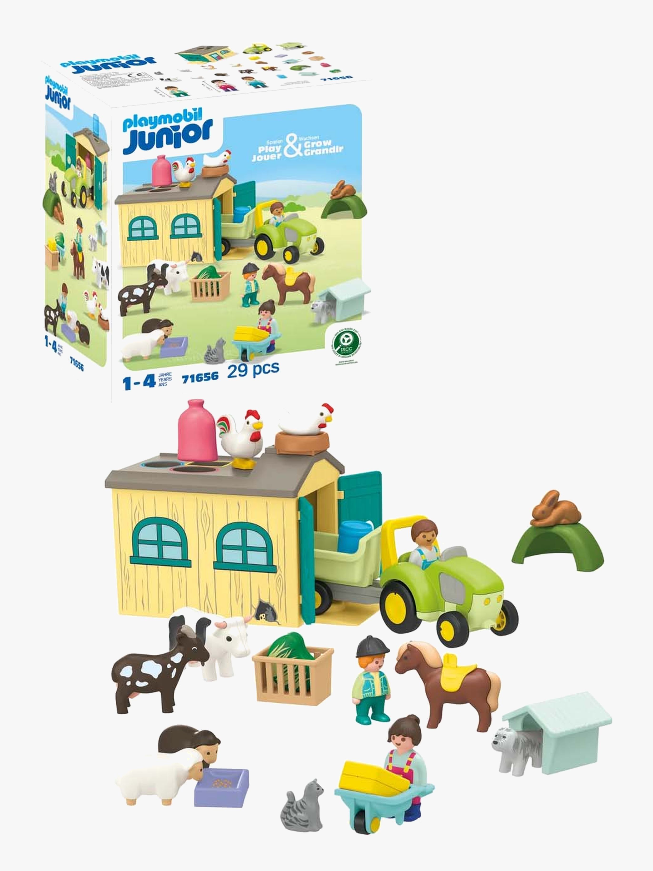 Playmobil JUNIOR 71656 Bauernhof-Abenteuer mit Traktor, Anhänger und Tieren