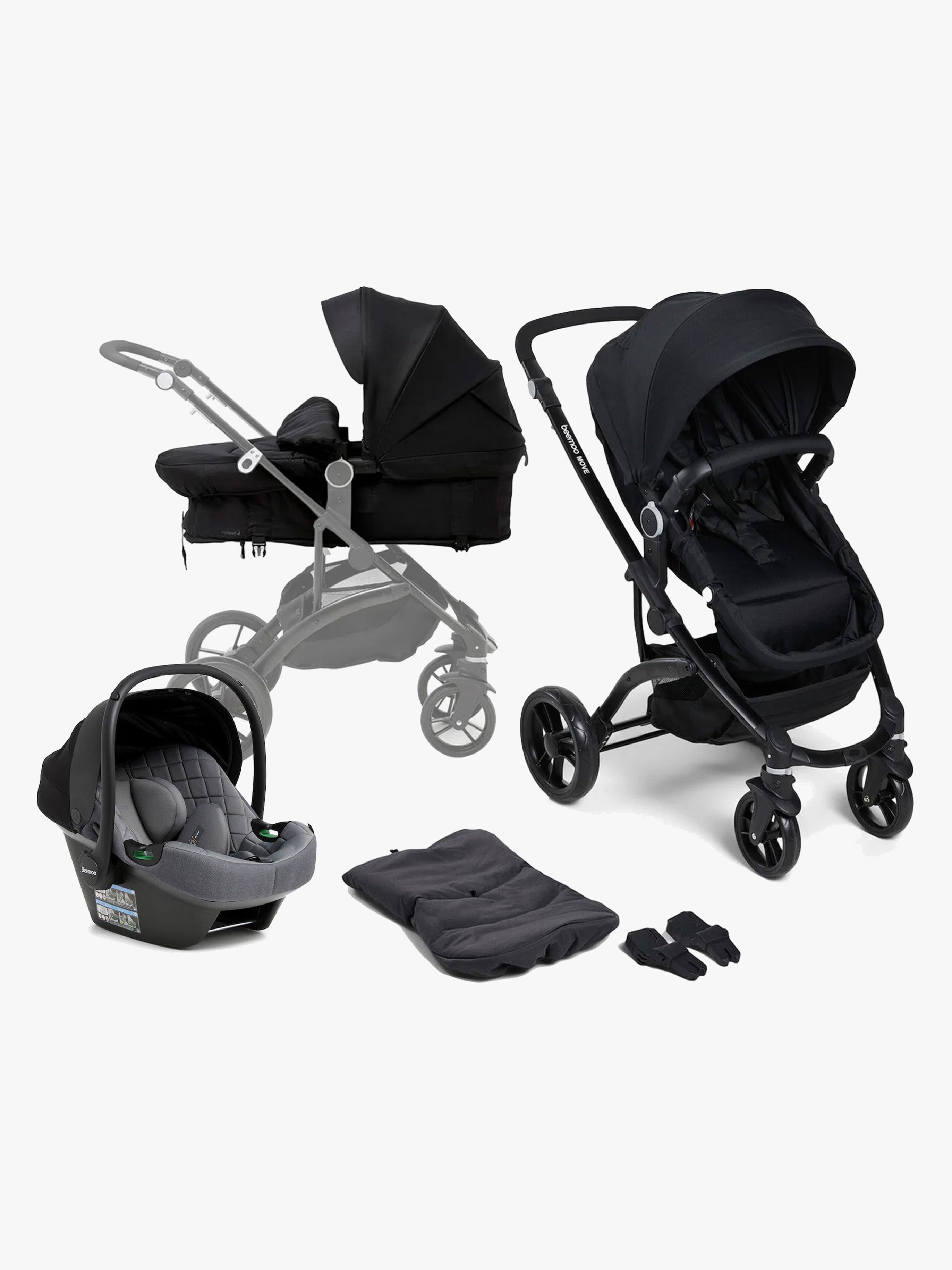 Beemoo Move 2-in-1 Kombiwagen inkl. Beemoo Route i-Size Babyschale, Black/Mineral Grey