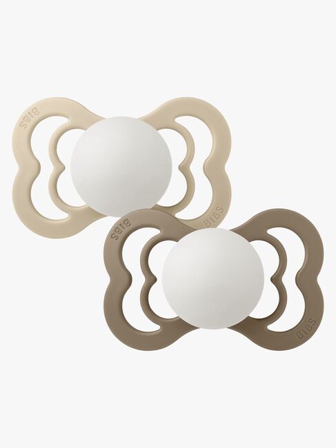 BIBS Supreme Schnuller 2er-Pack Silikon Gr. 2 Symmetrisch, Vanilla Glow/Dark Oak Glow