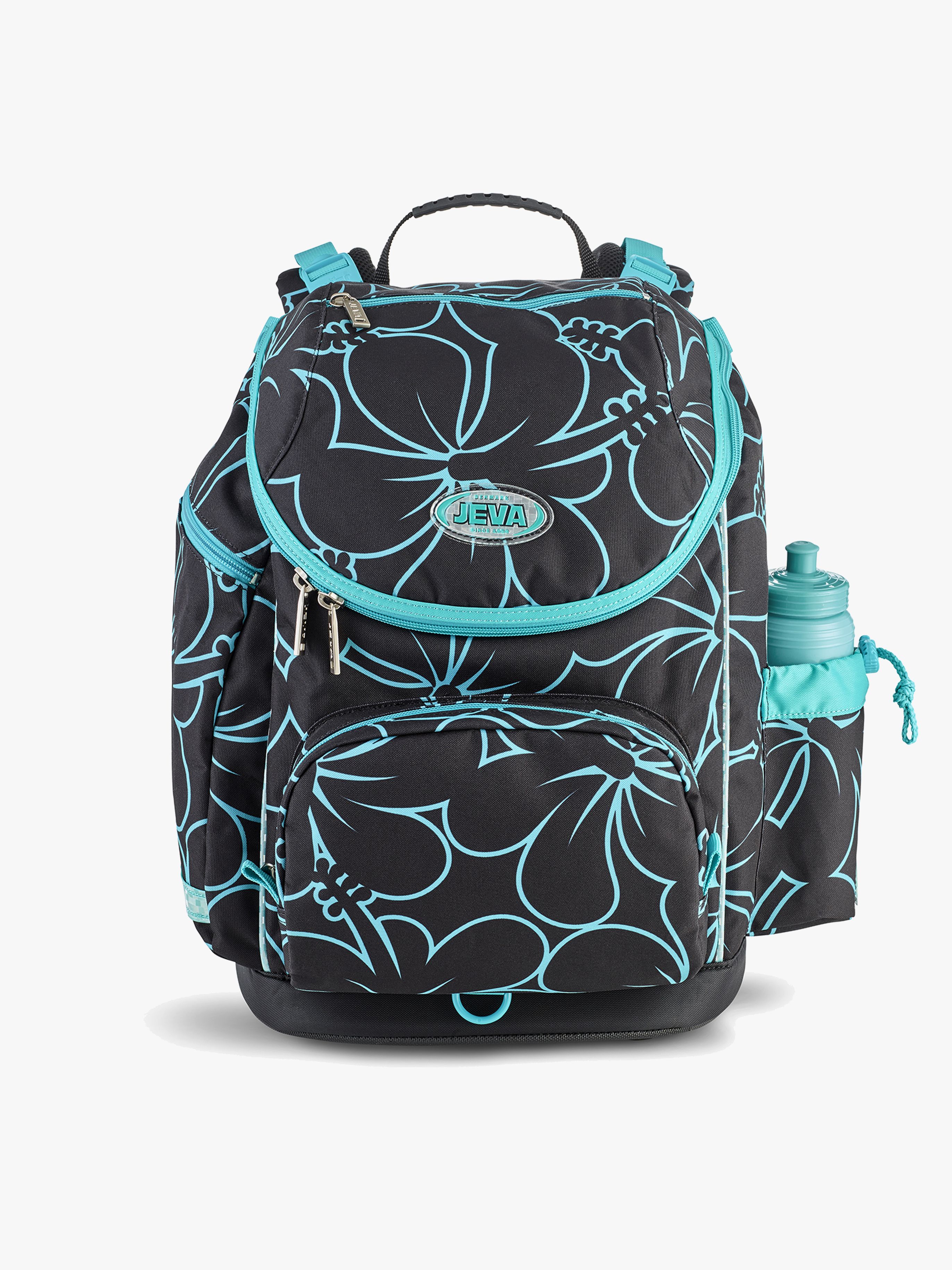 Hibiscus Kinder Rucksack 18L, Schwarz / Türkis