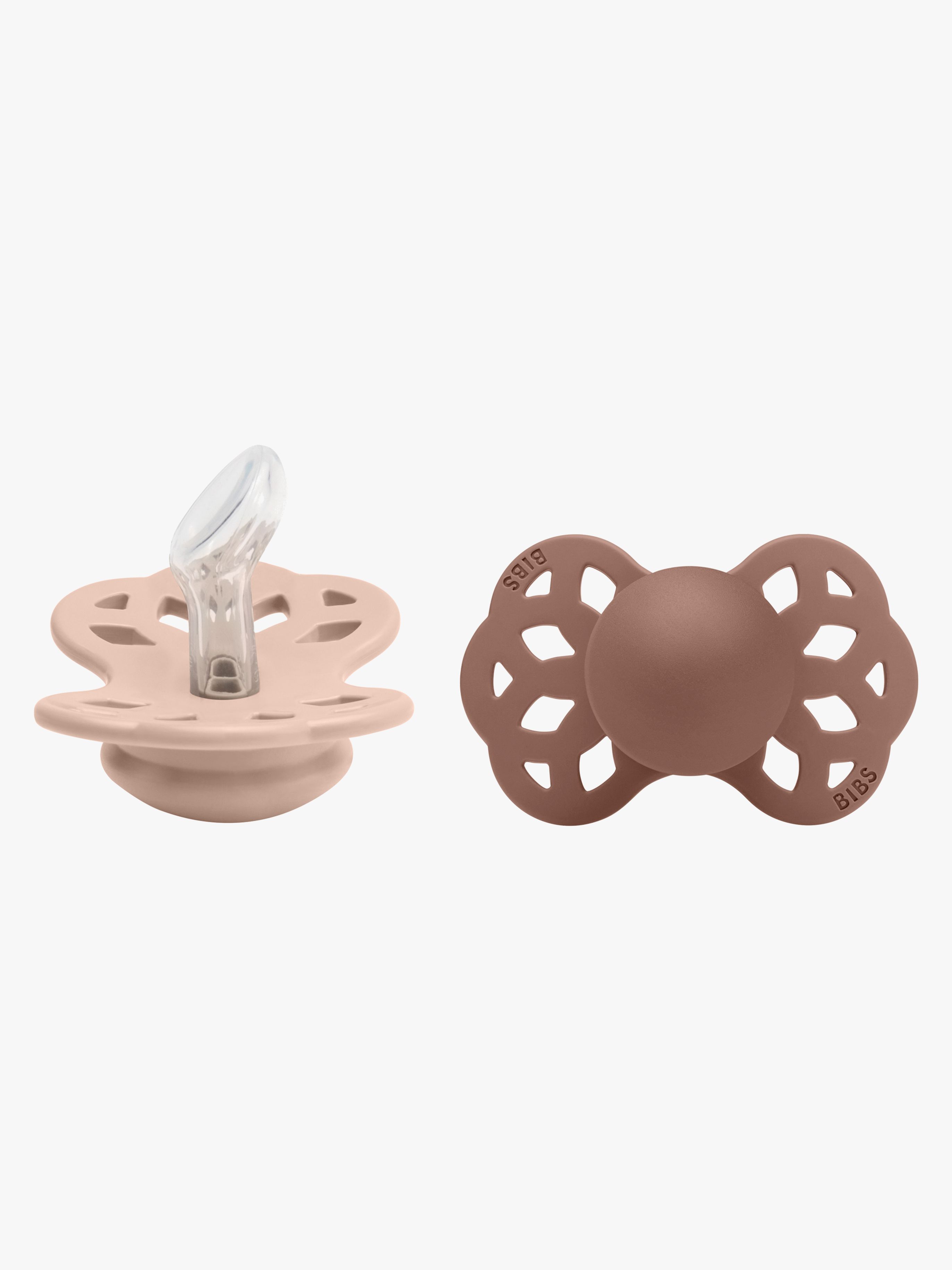 BIBS Infinity Schnuller 2er-Pack Silikon Größe 1 Anatomisch, Blush/Woodchuck