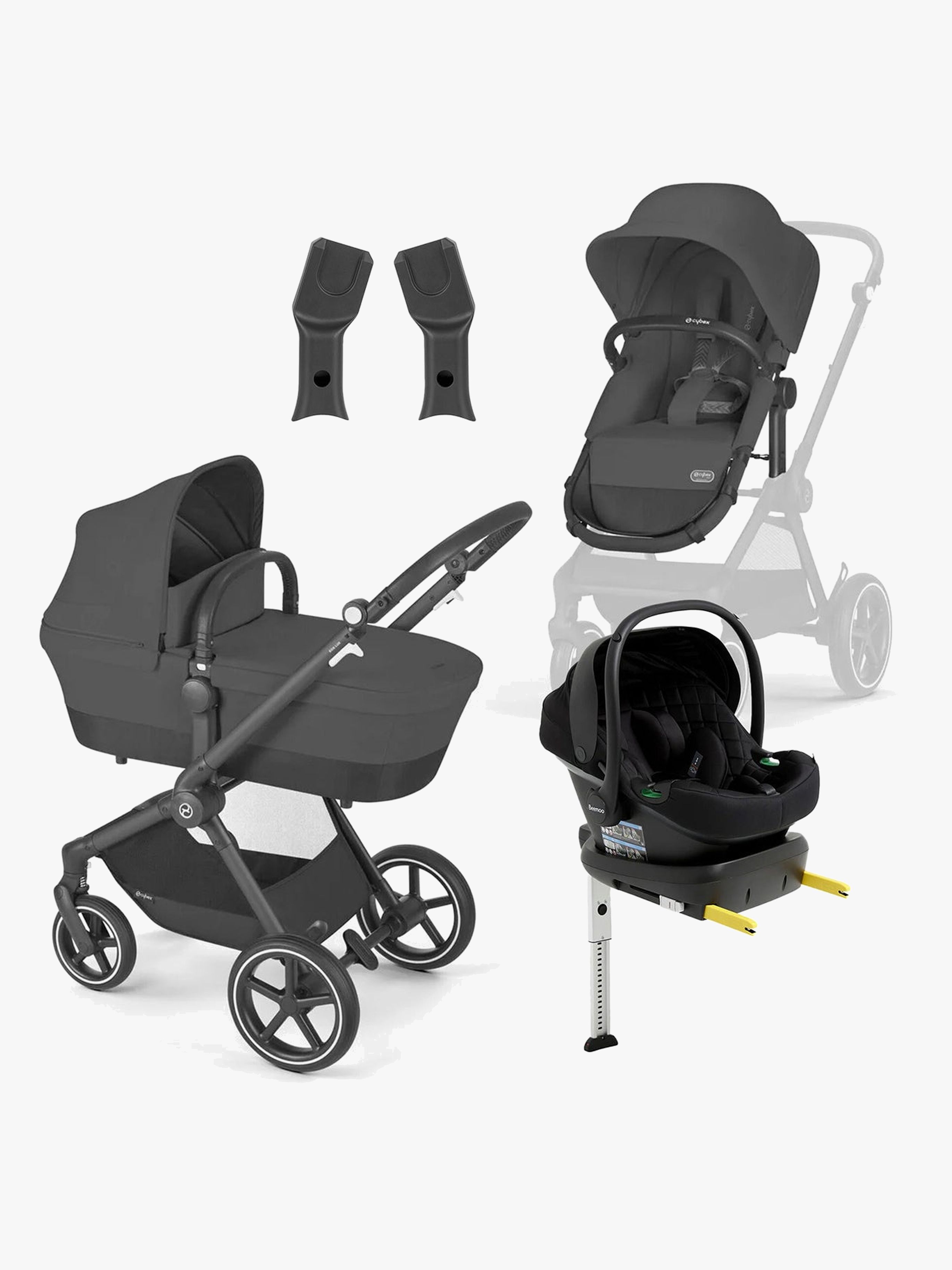 Cybex EOS Lux Kombiwagen inkl. Beemoo Route Babyschale &  Basis, Moon Black/Black Stone