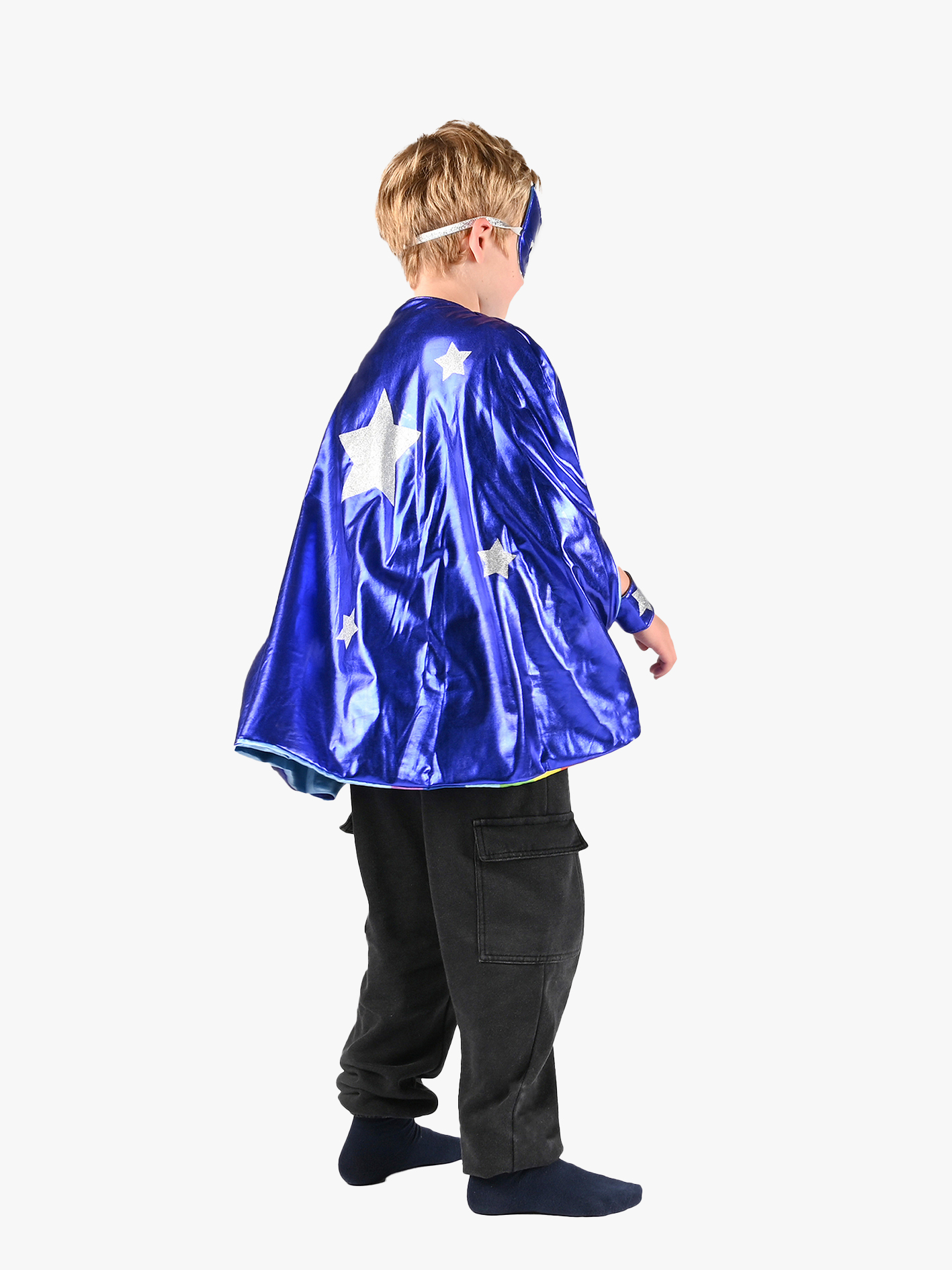 Den Goda Fen Wendbarer Umhang mit Augenmaske 98–128 cm, Blau/Regenbogen