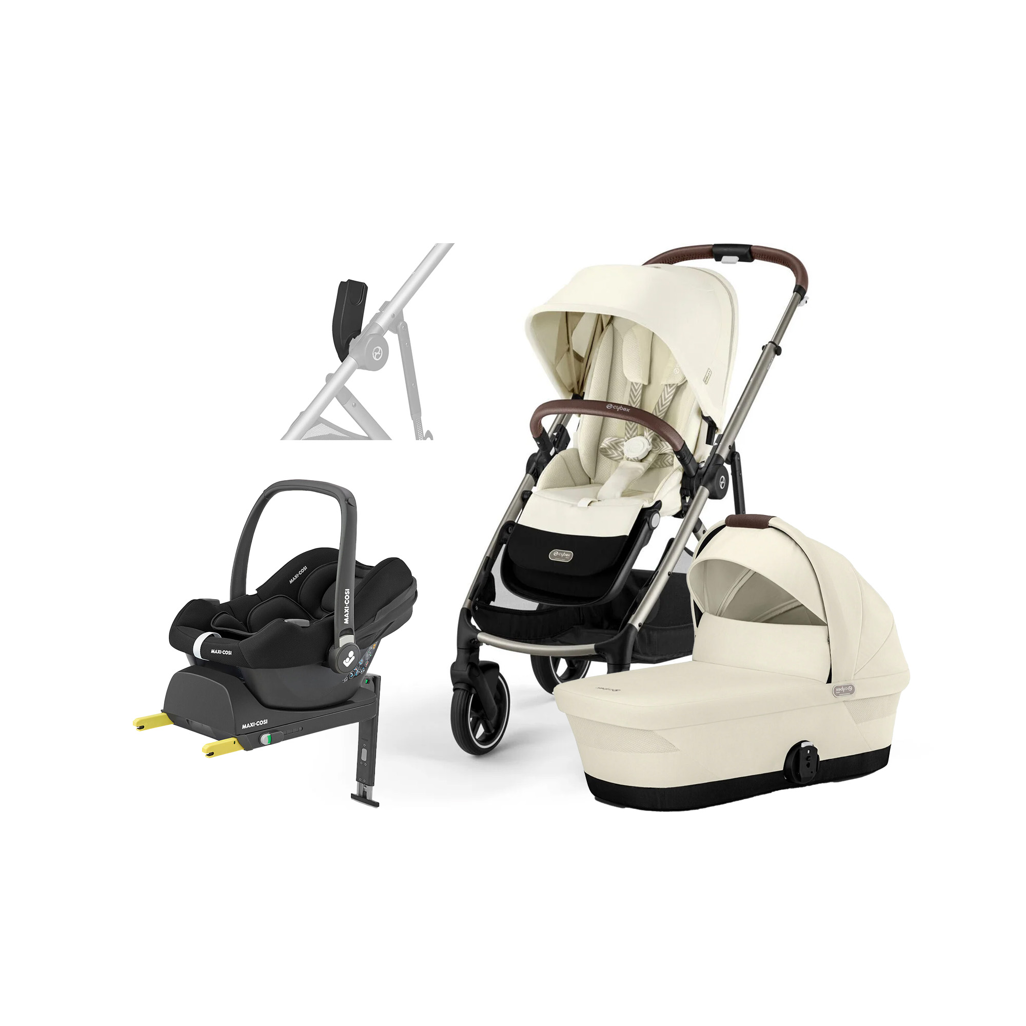 Cybex GAZELLE S Kombikinderwagen inkl. Maxi-Cosi CabrioFix Babyschale &  Basis, Seashell Beige/Taupe