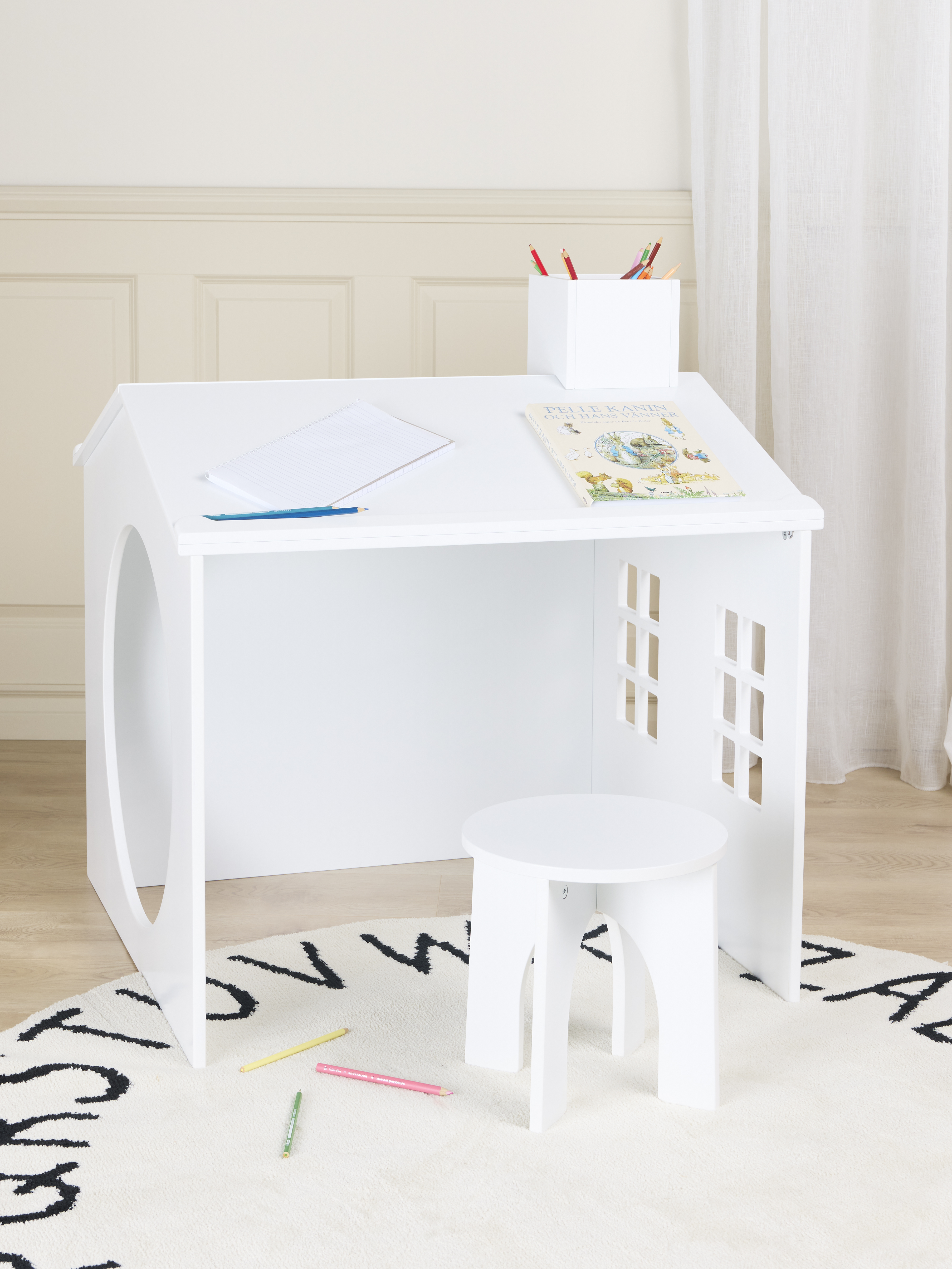 Haus Maltisch mit Hocker, Weiß