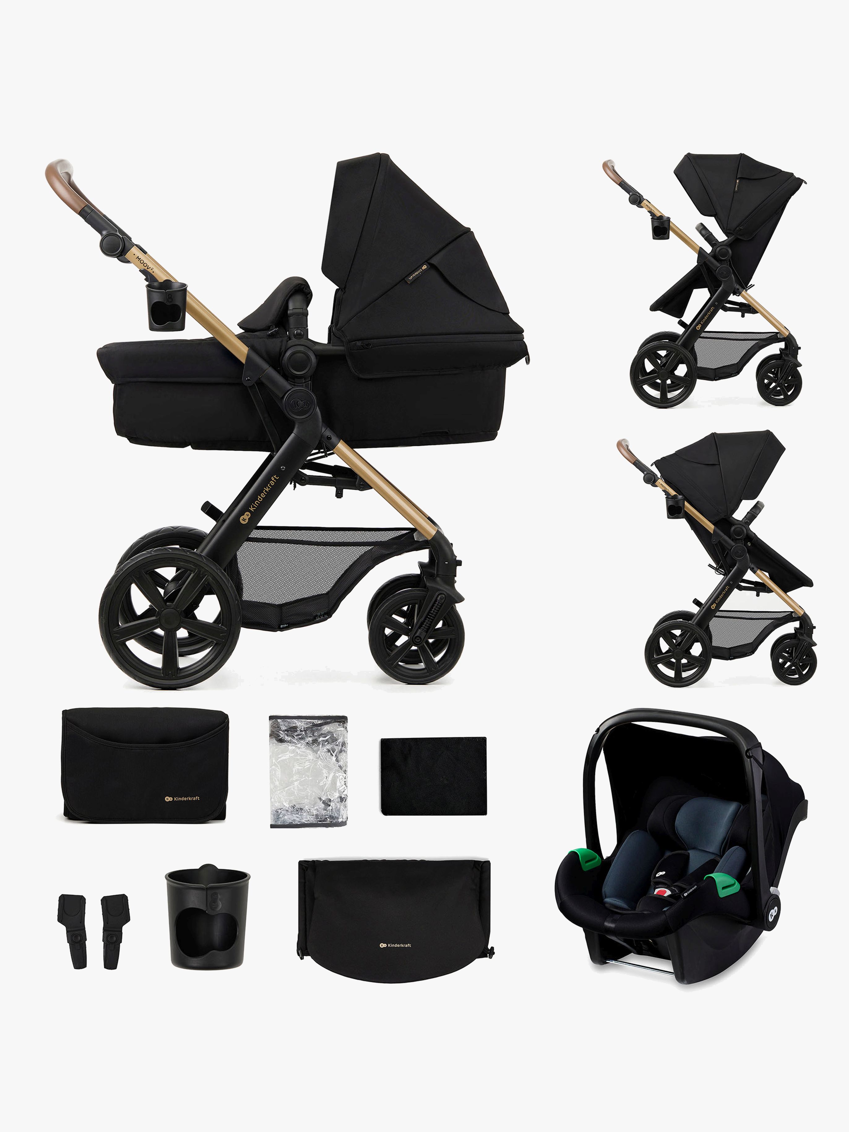MOOV 2 3-in-1 Kombikinderwagen, Pure Black, Kinderwagen, 2 in 1