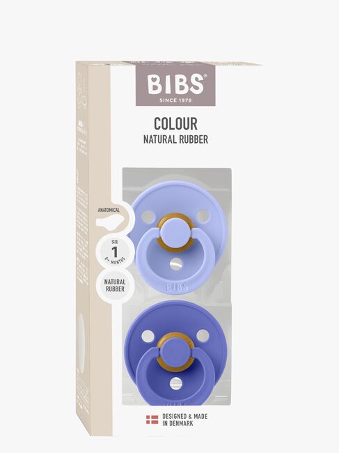 BIBS Colour Schnuller 2er-Pack Latex Größe 1 Anatomisch, Hush/Grape