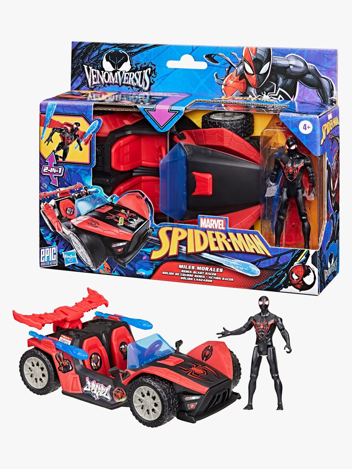 Marvel Spider-Man Epic World of Actionfigur mit Auto - Miles Morales Remix Blast-Racer
