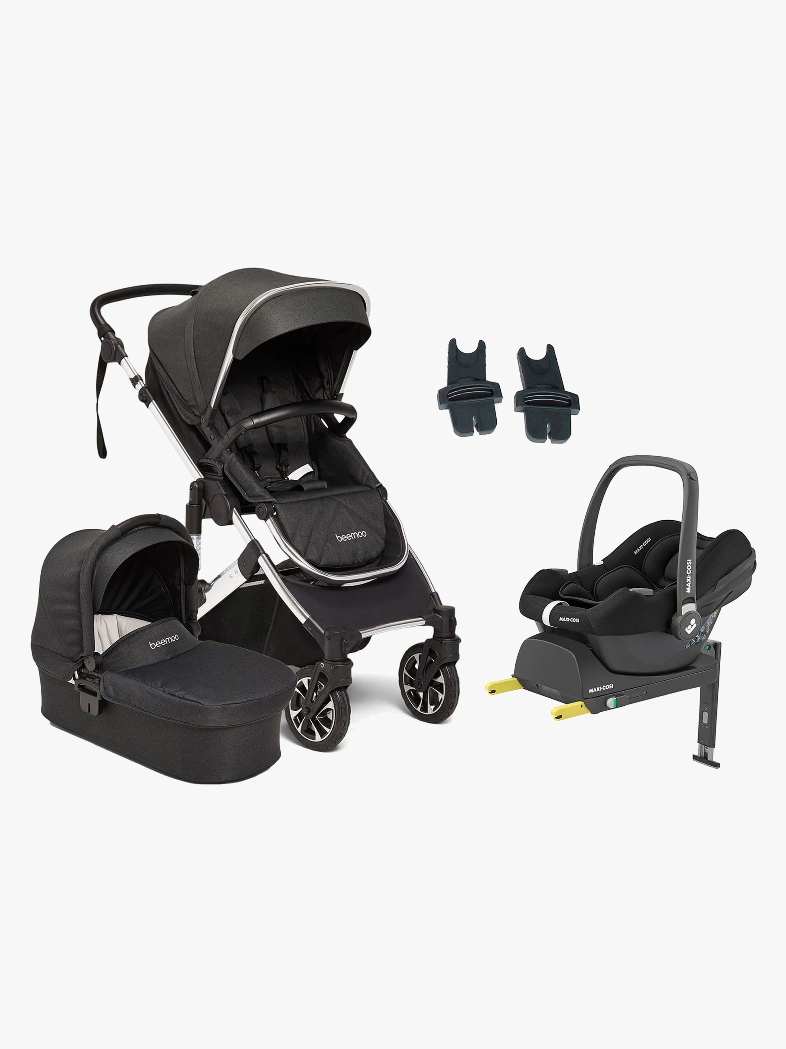 Beemoo Maxi 4 Kombikinderwagen, inkl. Maxi-Cosi CabrioFix i-Size &  Basis, Black/Silver