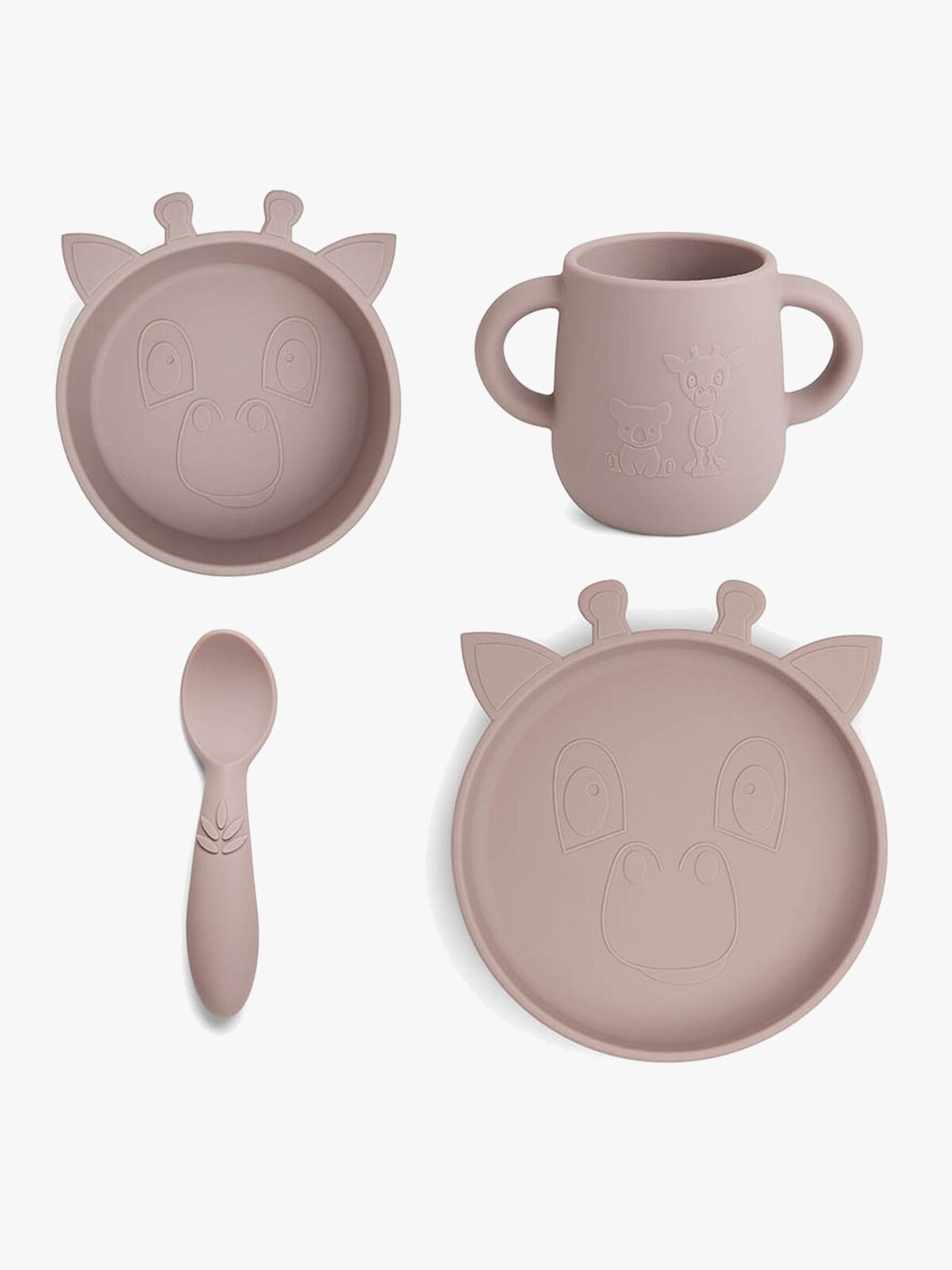 nuuroo Lykke Giraff Tellerset 4er-Pack Silikon, Woodrose