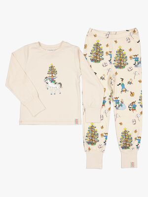 Geggamoja Weihnachtspyjama Zweiteilig Pippi Langstrumpf, Beige
