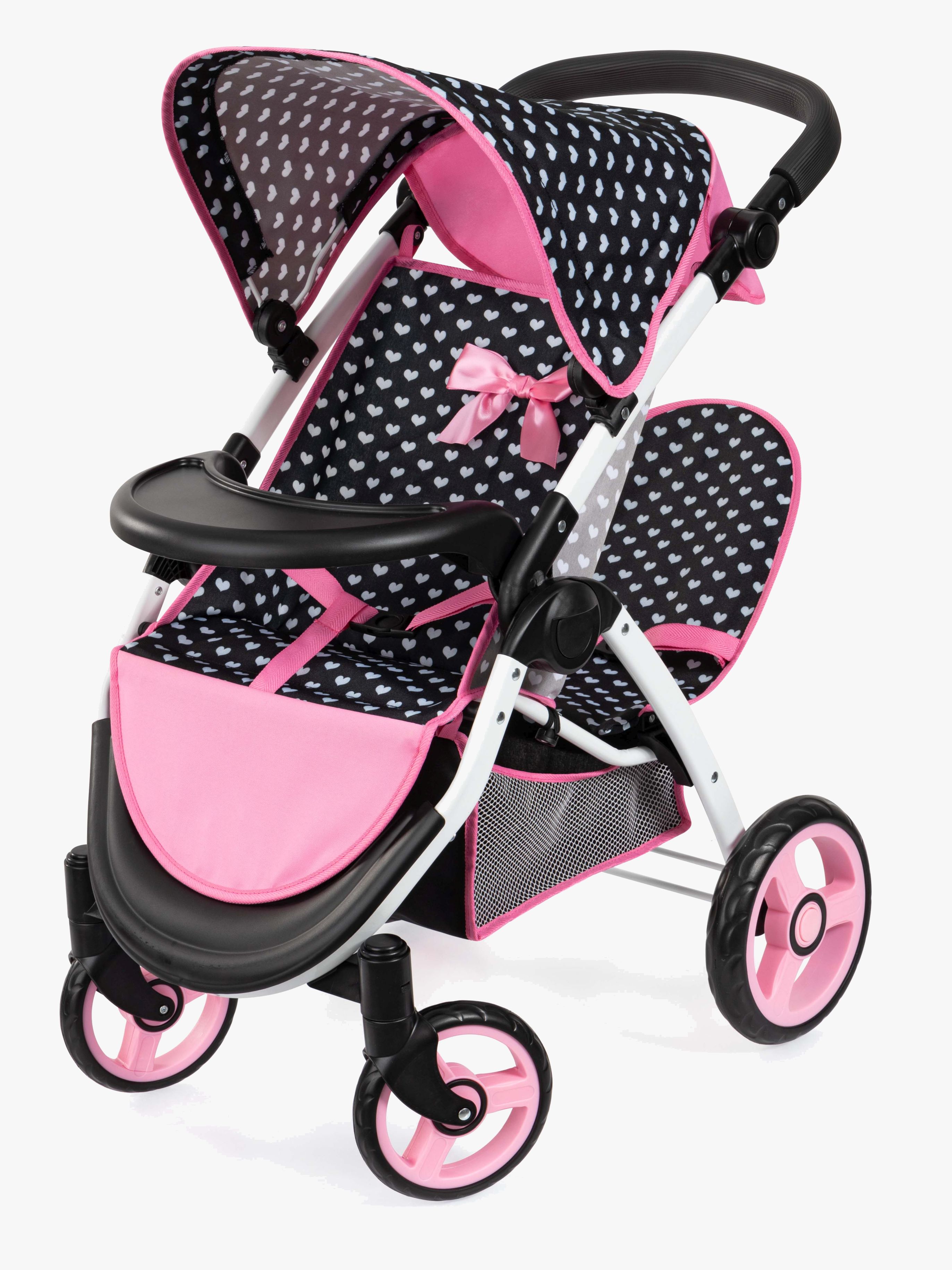 Twin Star Zwillingspuppenwagen, Schwarz / Rosa