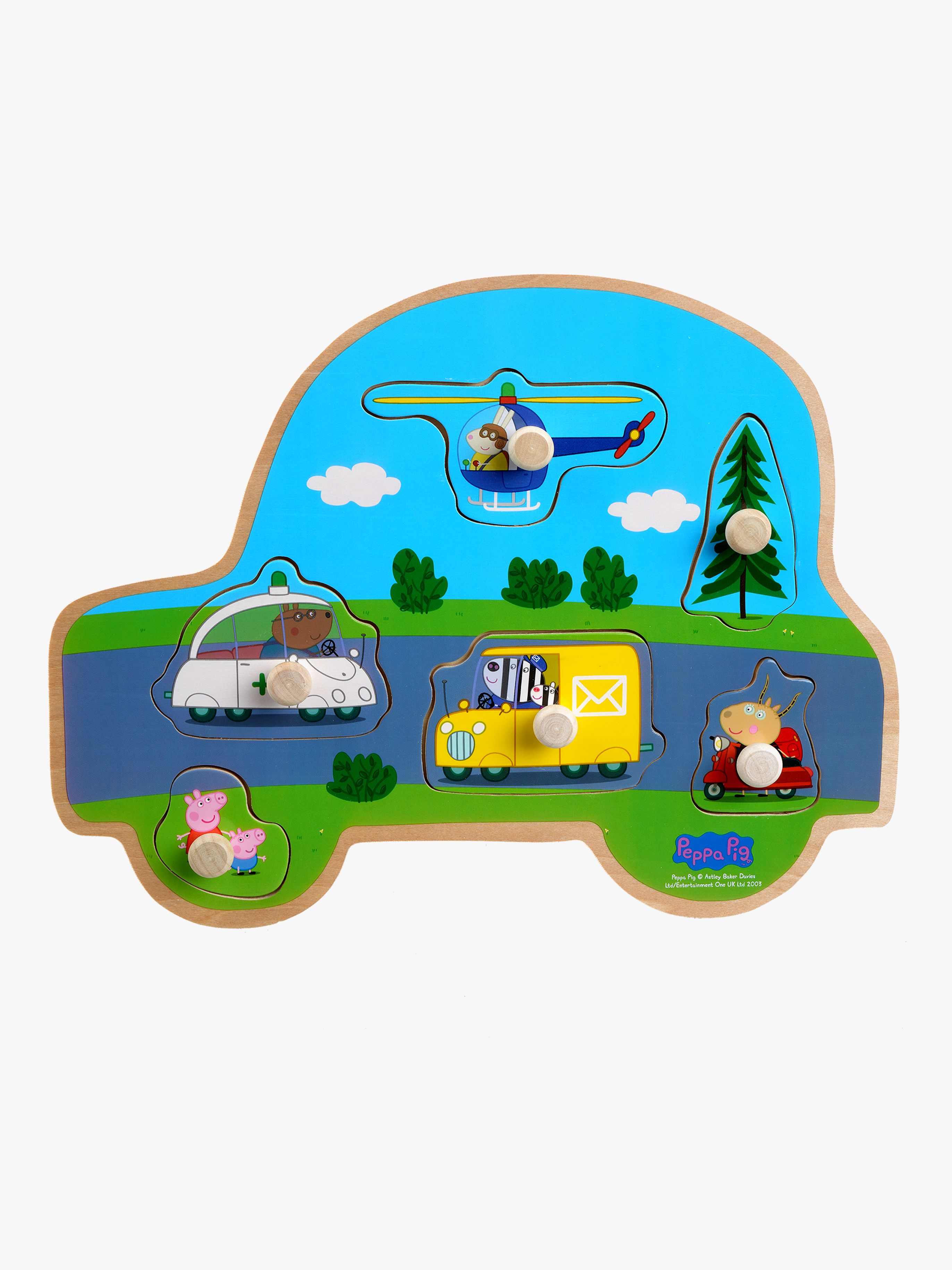 Barbo Toys Peppa Wutz Knopfpuzzle aus Holz Fahrzeuge 6 Teile