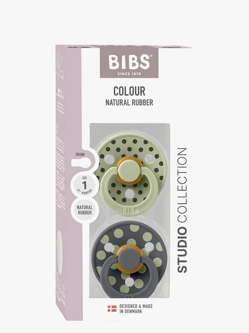 BIBS Studio Colour Polka Schnuller 2er-Pack Latex Größe 1, Sage/Iron