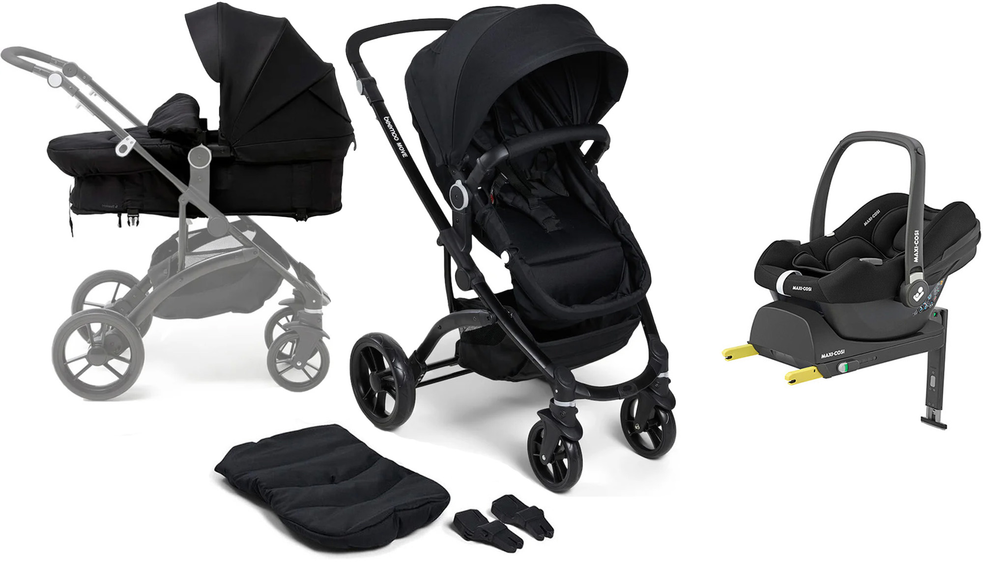 Beemoo Move 2-in-1 Kombiwagen inkl. Maxi-Cosi CabrioFix Babyschale &  Basis, Black