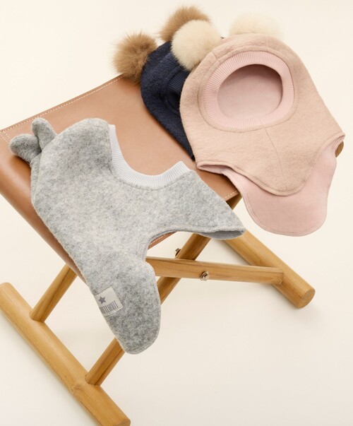 Huttelihut Schlupfmütze Merinowolle mit Ohren, Medium Grey Melange