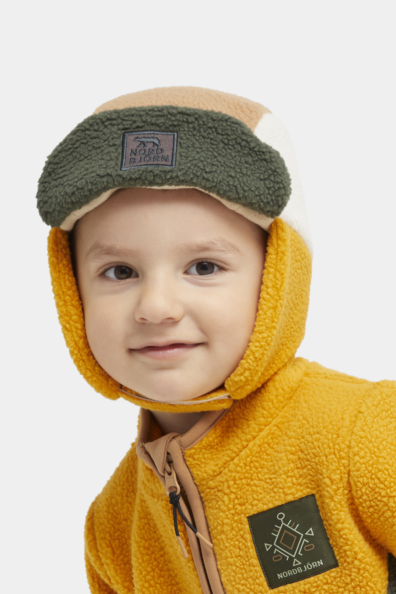Nordbjörn Knallen Teddyfleece-Mütze, Inca gold/Deep Depths/Tobacco brown, 54-56