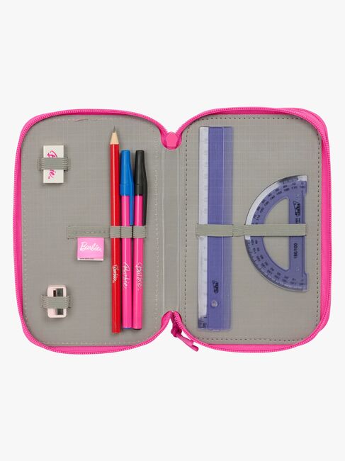 Barbie Gefülltes Dreifach-Federmäppchen 37 Teile, Blau/Pink