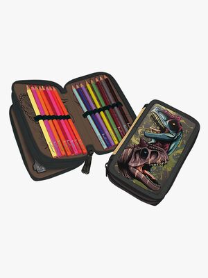 Valiant Dino T-REX Adventure Gefülltes Doppel-Federmäppchen, Grün