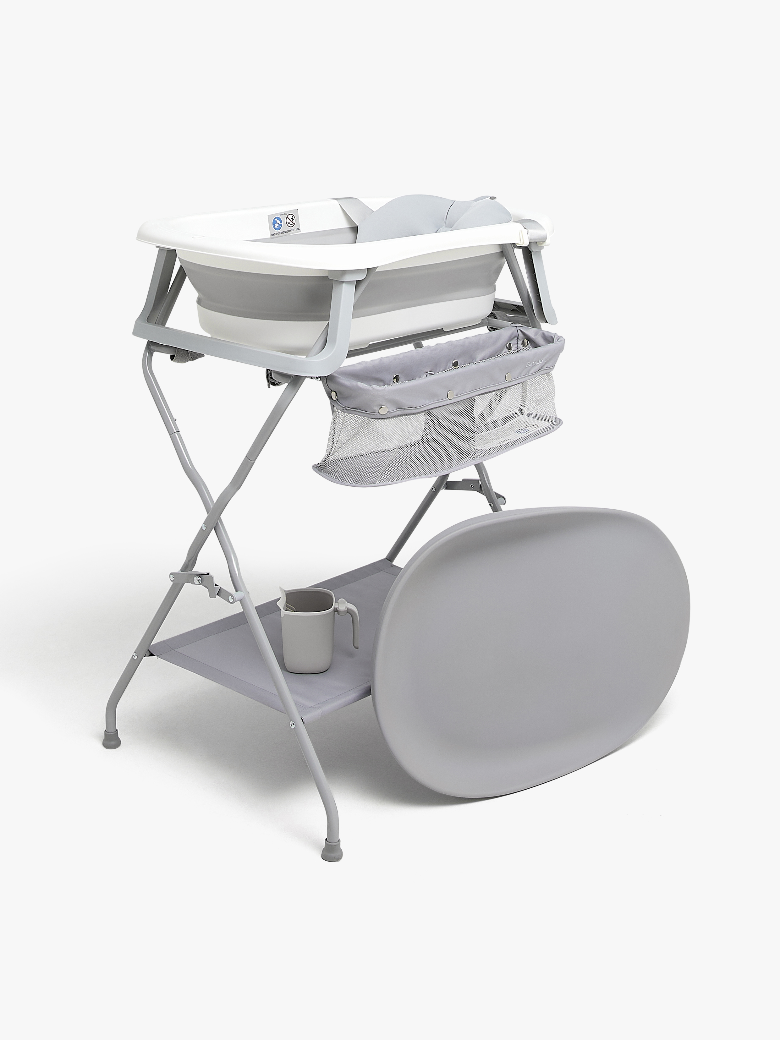 CARE Assist Badewanne inkl. Badestütze Stativ Duschkanne & Wickelunterlage, White / Grey