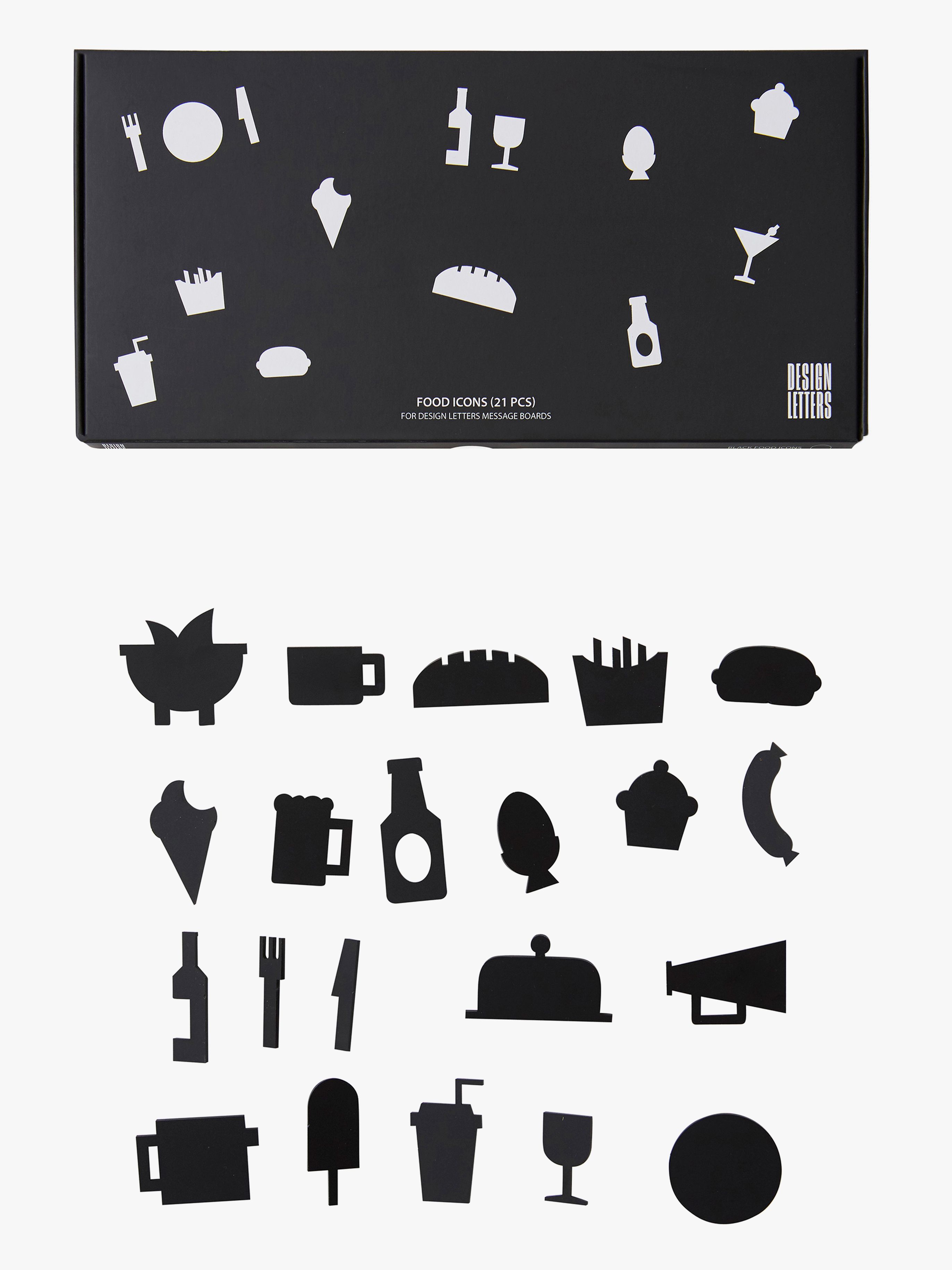 Design Letters Food Icons für Nachrichtentafel 21 St, Weiß