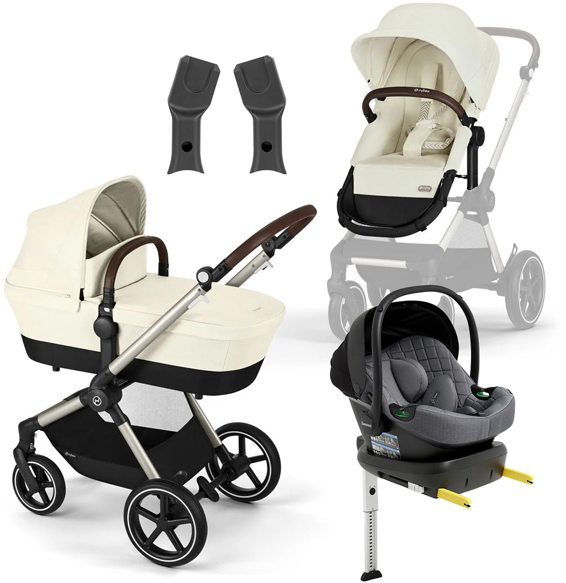Cybex EOS Lux Kombiwagen inkl. Beemoo Route Babyschale &  Basis, Seashell Beige/Mineral Grey