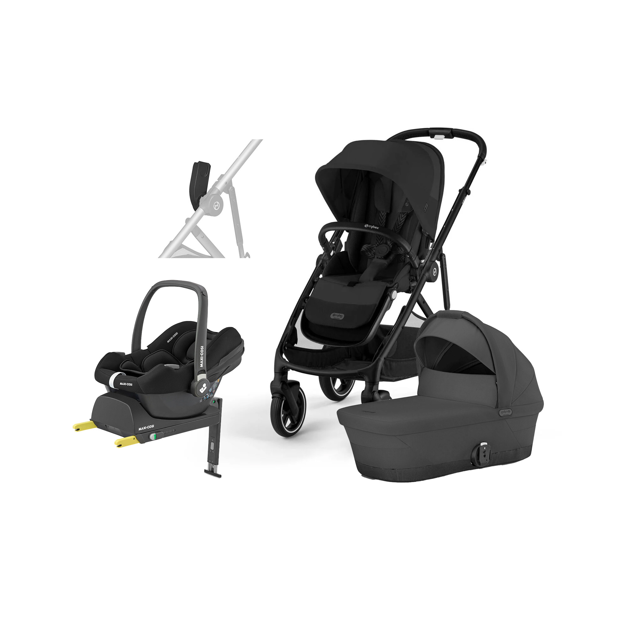 Cybex GAZELLE S Kombikinderwagen inkl. Maxi-Cosi CabrioFix Babyschale &  Basis, Moon Black/Black