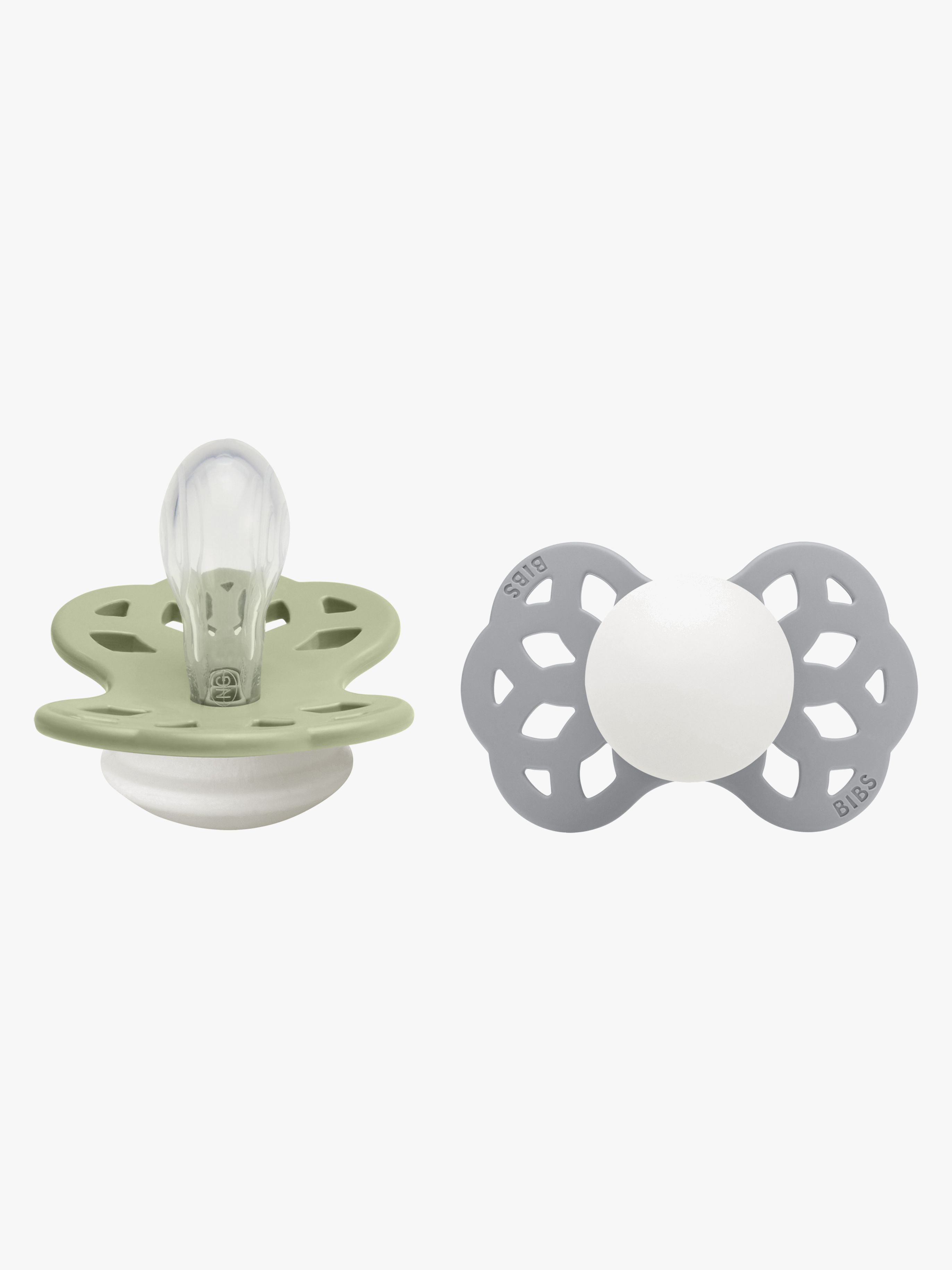 BIBS Infinity Schnuller 2er-Pack Silikon Größe 1 Symmetrisch, Sage GLOW/Cloud GLOW