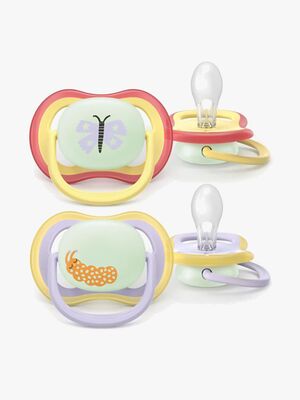 Philips Avent Ultra Air Schnuller Nacht 0–6m 2er-Pack, Gelb/Lila