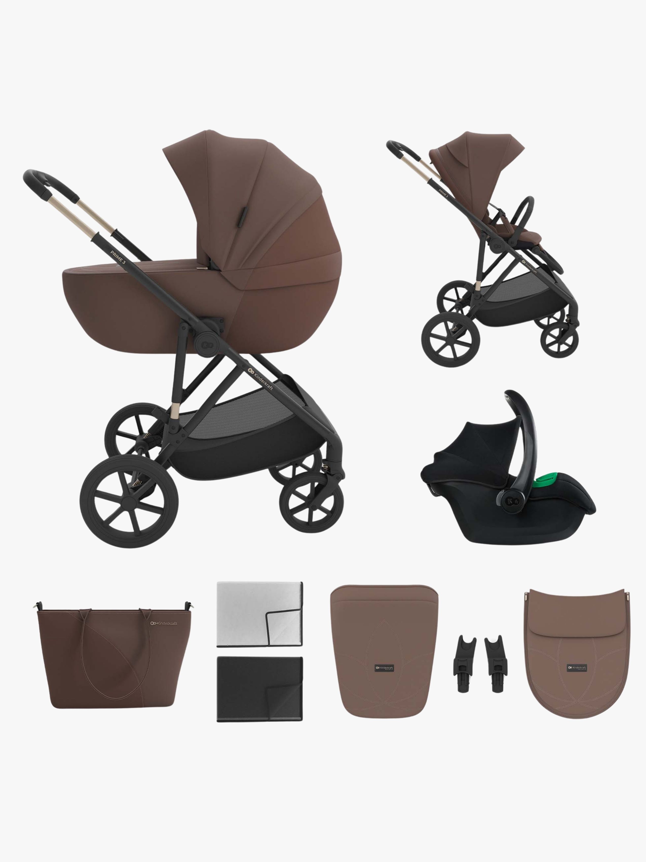 Prime 3 3-in-1 Kombikinderwagen, Velvet Mocca, Kinderwagen, 2 in 1