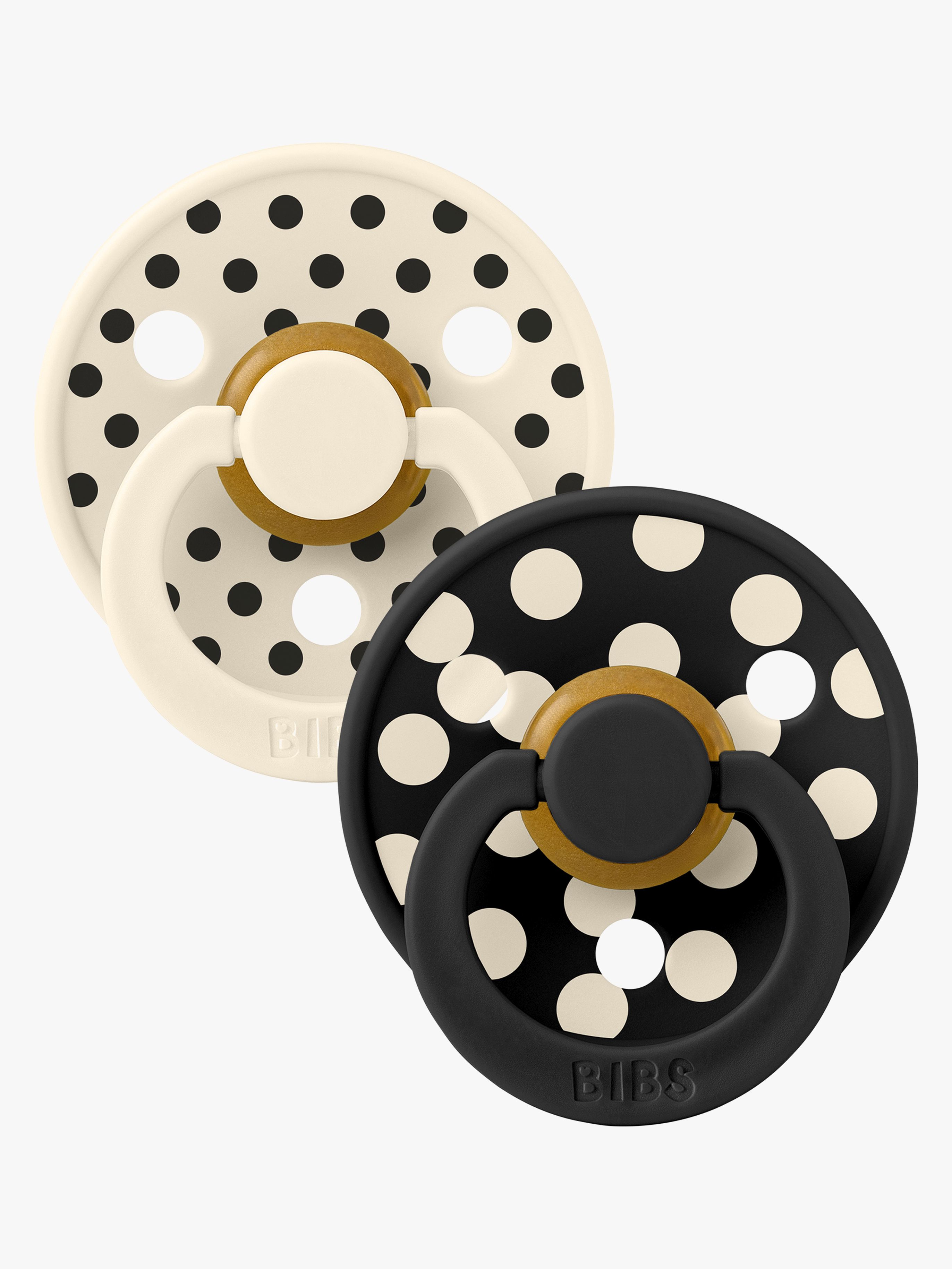 BIBS Studio Colour Polka Schnuller 2er-Pack Latex Größe 2 Anatomisch, Ivory/Black