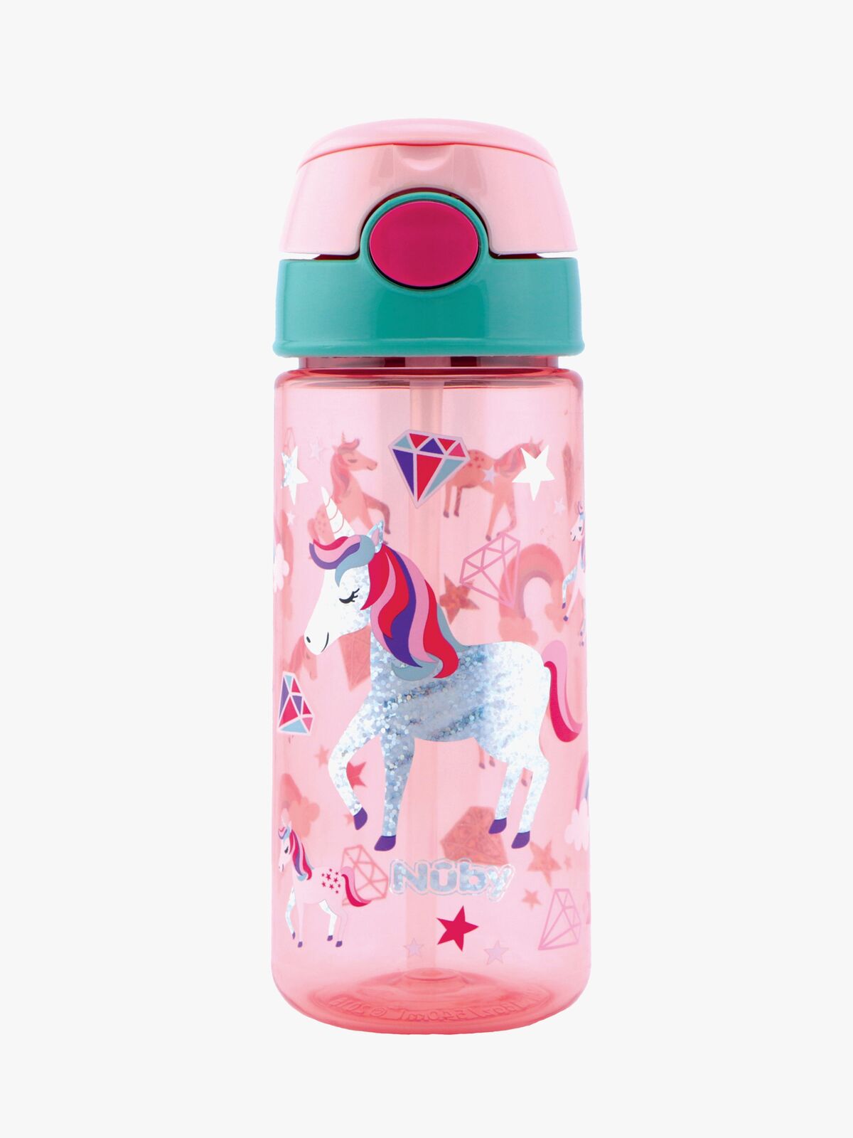 Nuby Soft Straw Push Wasserflasche Einhorn 540 ml, Rosa