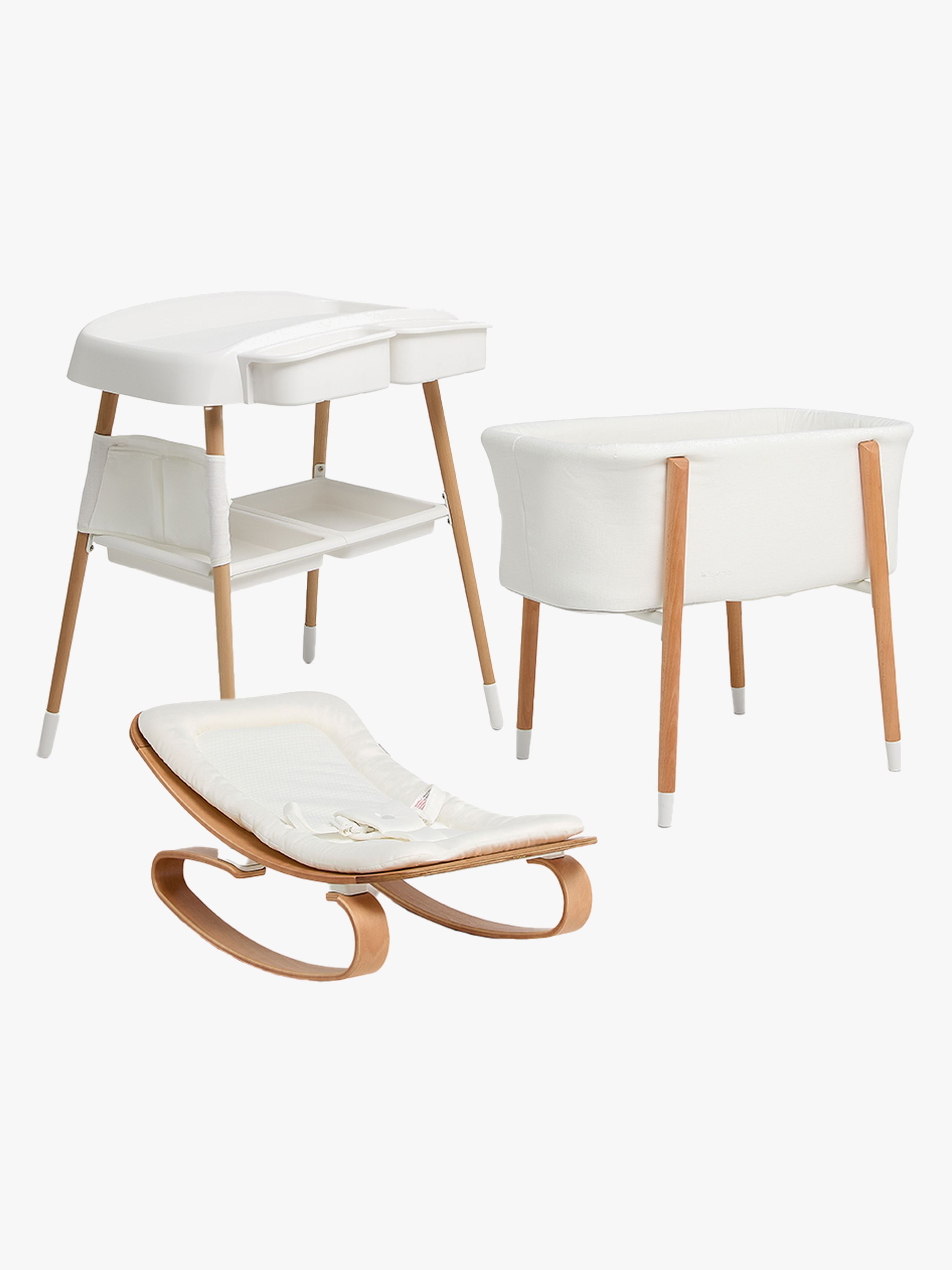 Nordic Babybett, Wickeltisch & Babywippe, White / Wood