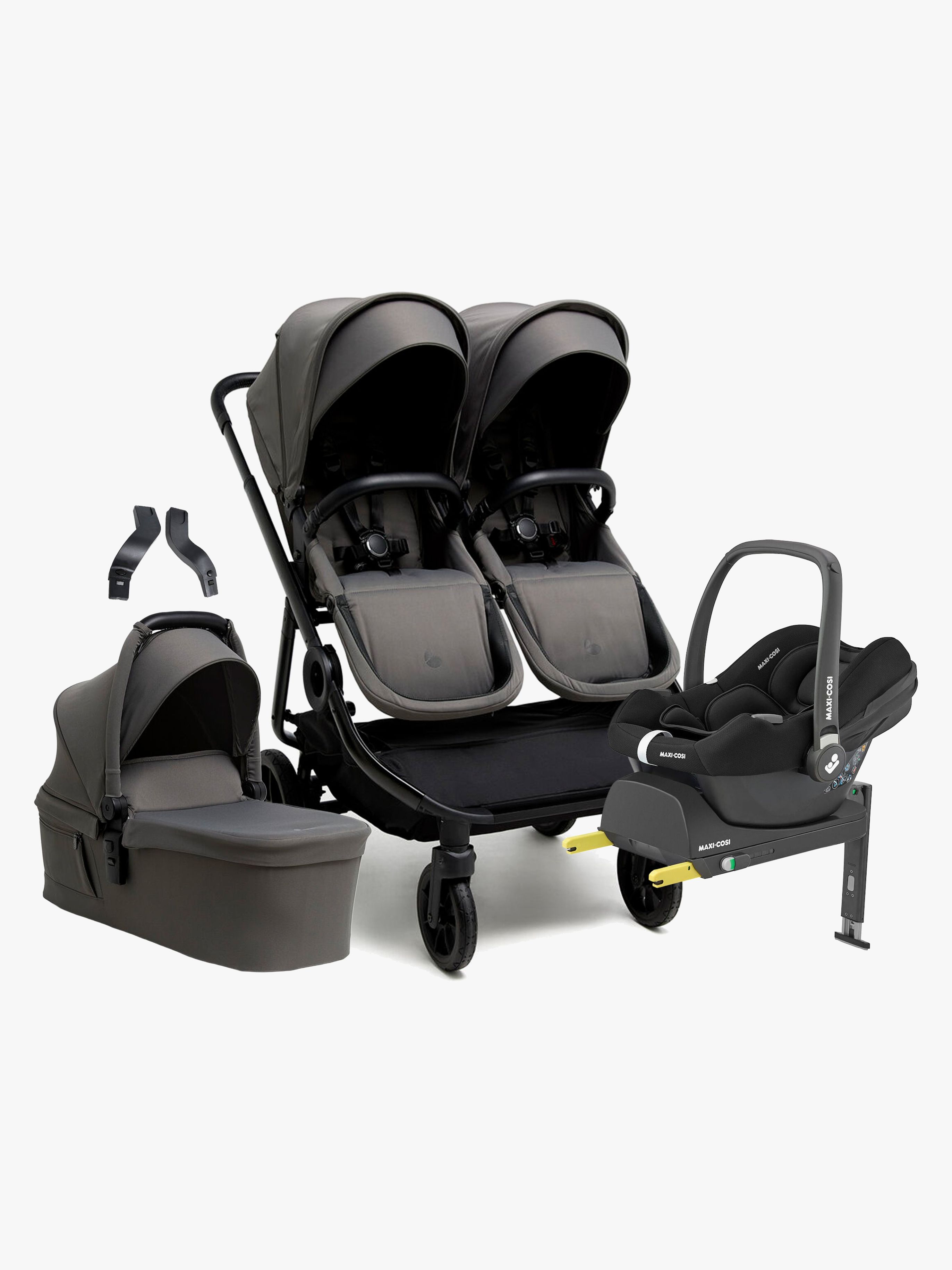 Pro Twin 2 Geschwisterwagen inkl. Maxi-Cosi CabrioFix & Basis, Mocha Grey, Doppelkinderwagen