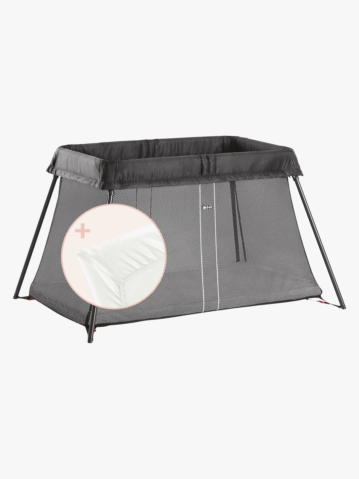 BabyBjörn Light Reisebett mit Spannbetttuch, Schwarz