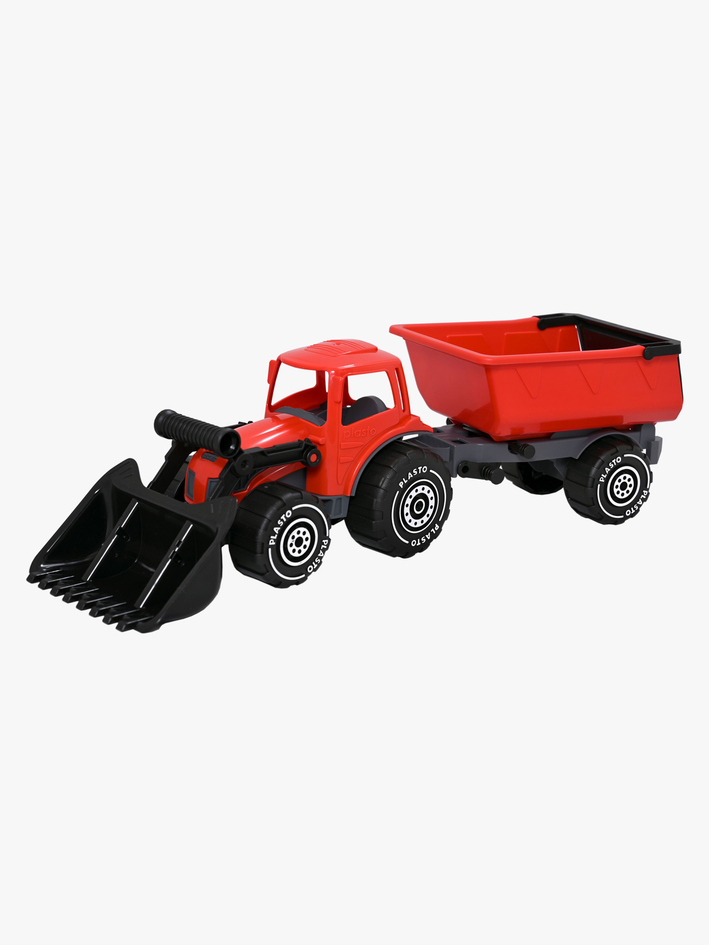 Plasto Traktor Mit Frontlader Und Anhänger, Rot/Schwarz