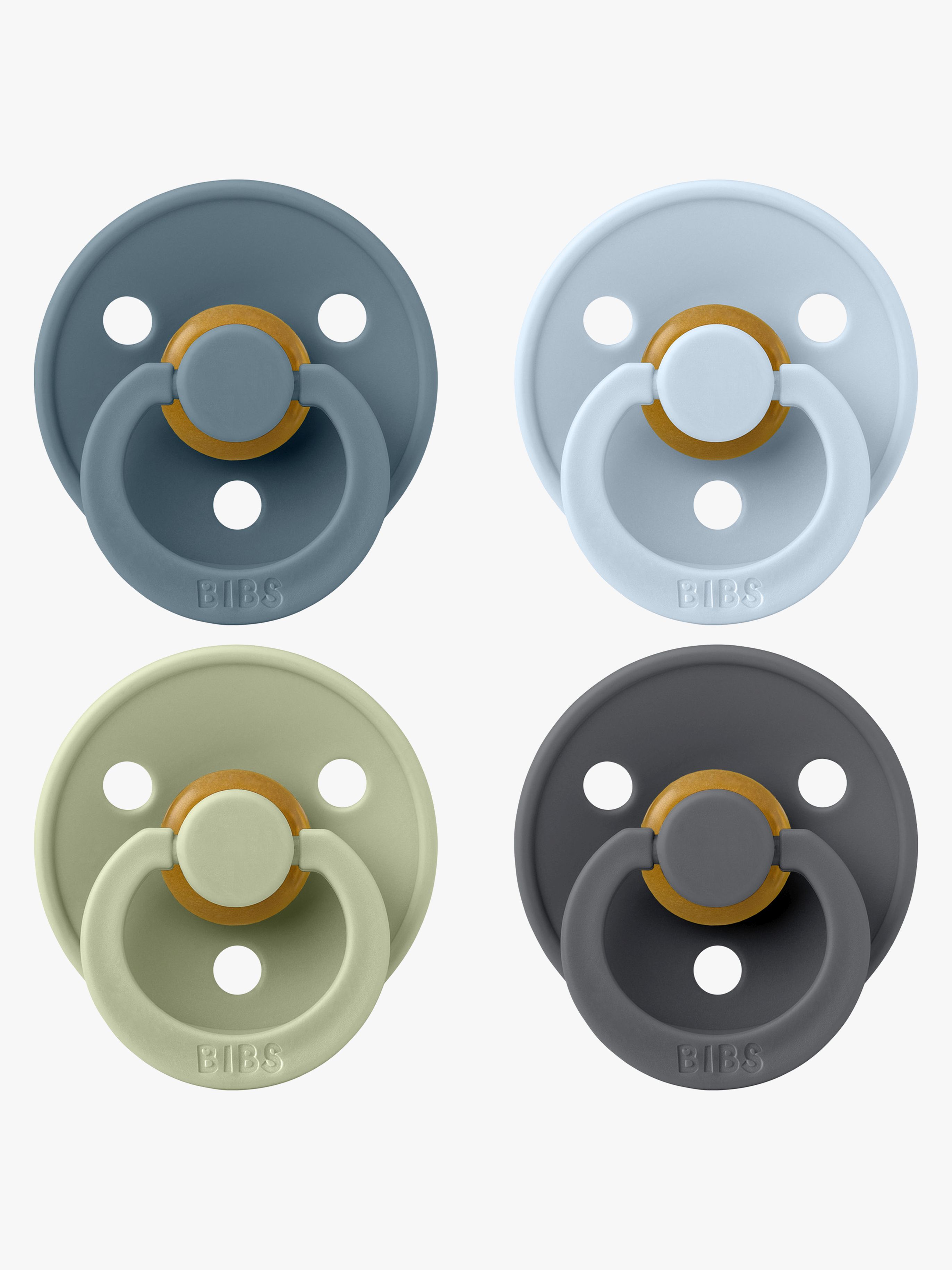 BIBS Colour Schnuller 4er-Pack Latex Größe 1, Petrol/Sage/Baby Blue/Iron